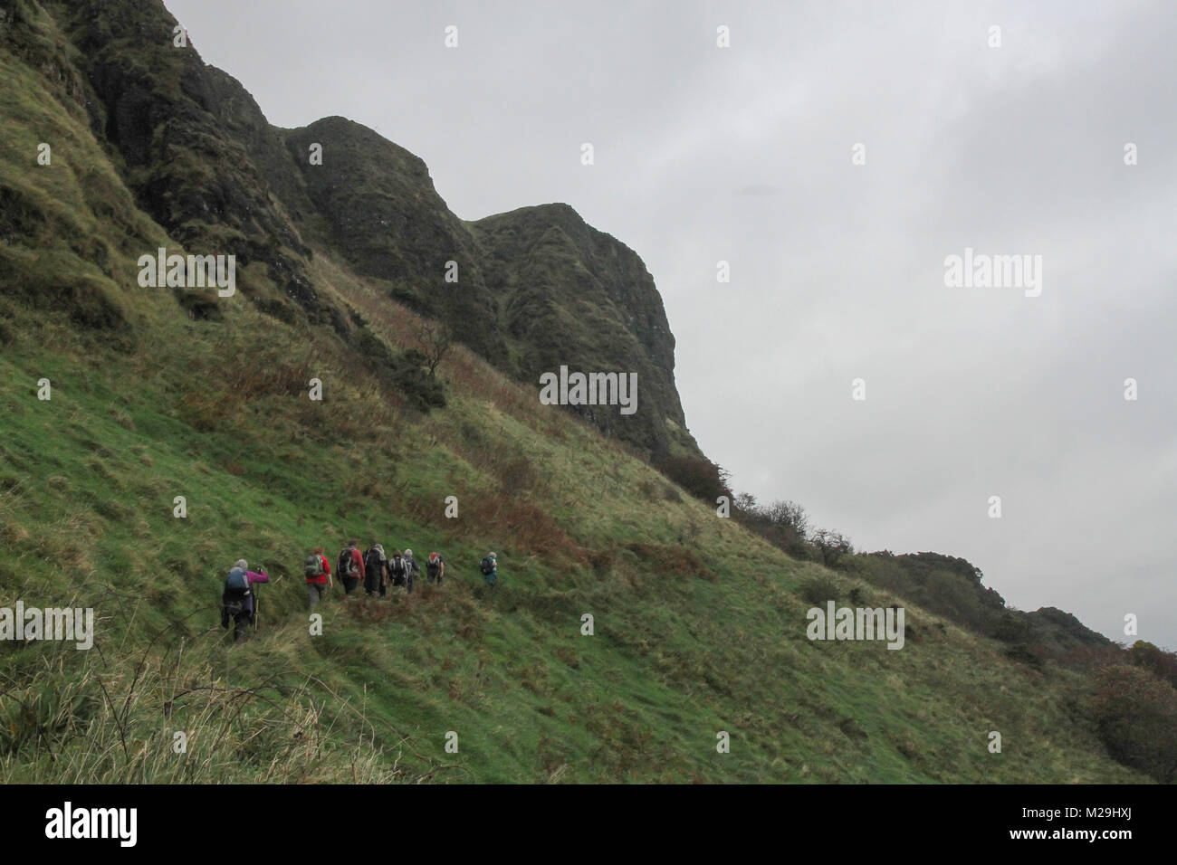 A group of people walking on the Cave Hill near Belfast. The Cave Hill