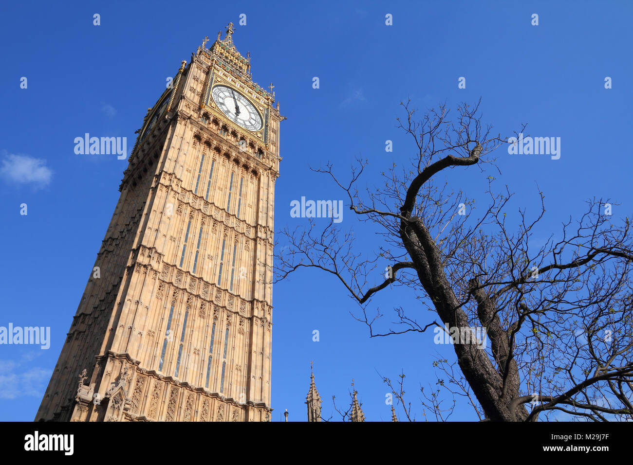 London, United Kingdom - Palace of Westminster (Houses of Parliament) Big Ben clock tower. UNESCO World Heritage Site. Stock Photo