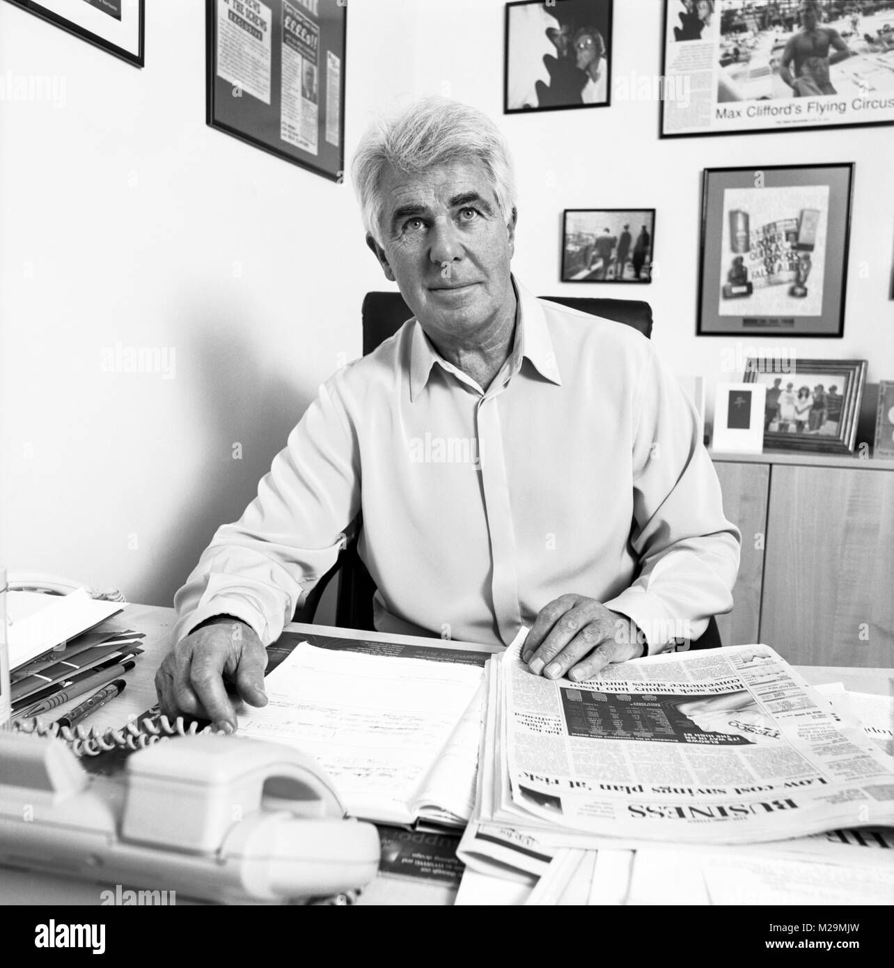 Portrait of Max Clifford English publicist  famous for his 'kiss-and-tell' stories to tabloid newspapers. Photographed in his office 2004, London, England, United Kingdom. Stock Photo