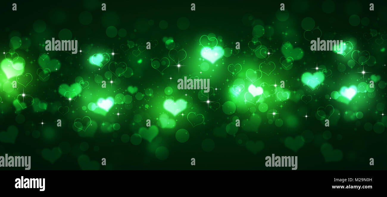 valentine holiday green bokeh hearts banner background Stock Photo - Alamy