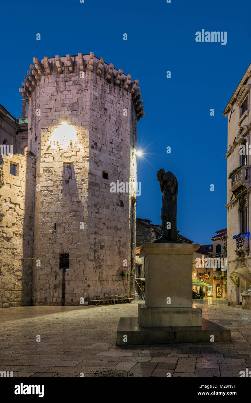 15th century Marina Tower in the medieval Brace Radic square, Split, Dalmatia, Croatia Stock Photo