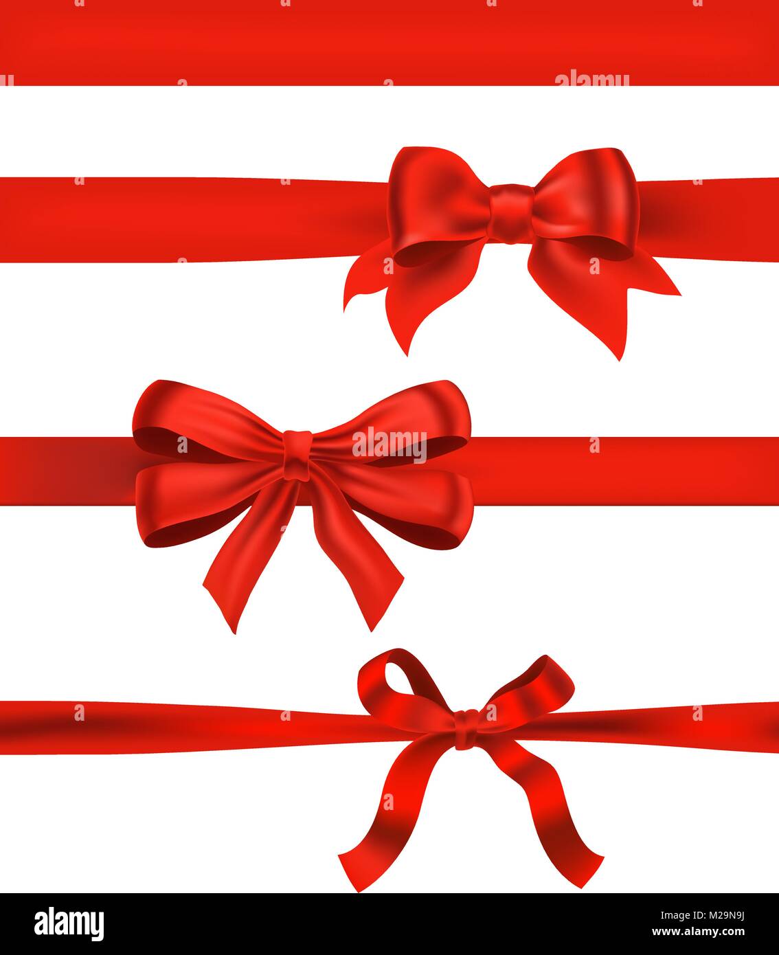 set of red bows on white. decorative design elements vector illu Stock Vector
