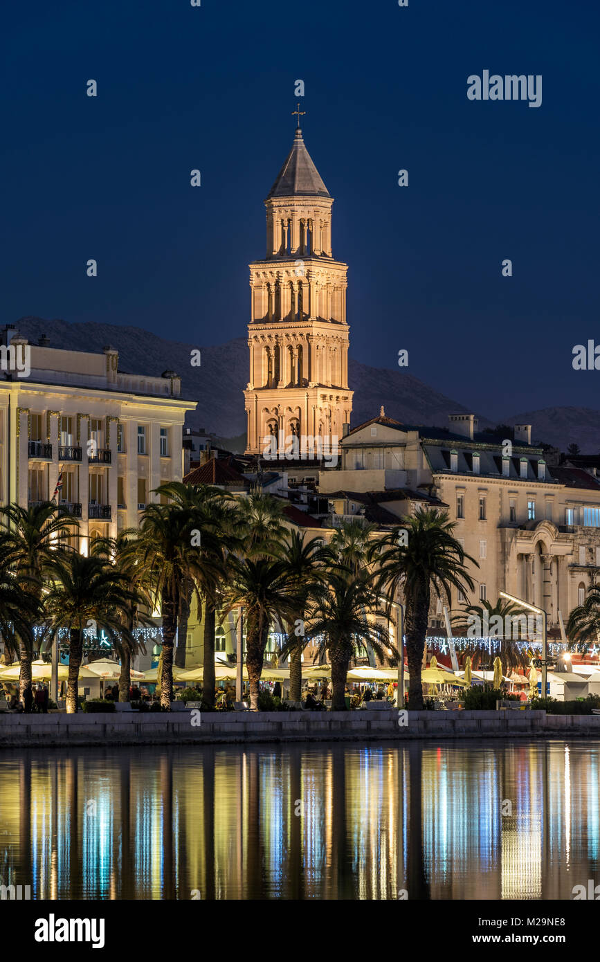 Waterfront with Cathedral of St. Domnius in the background, Split, Dalmatia, Croatia Stock Photo