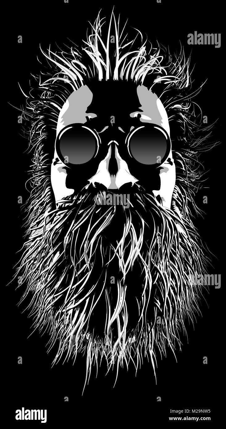Hairy hippie character / 3D illustration of cartoon style grungy bearded man wearing sunglasses Stock Photo