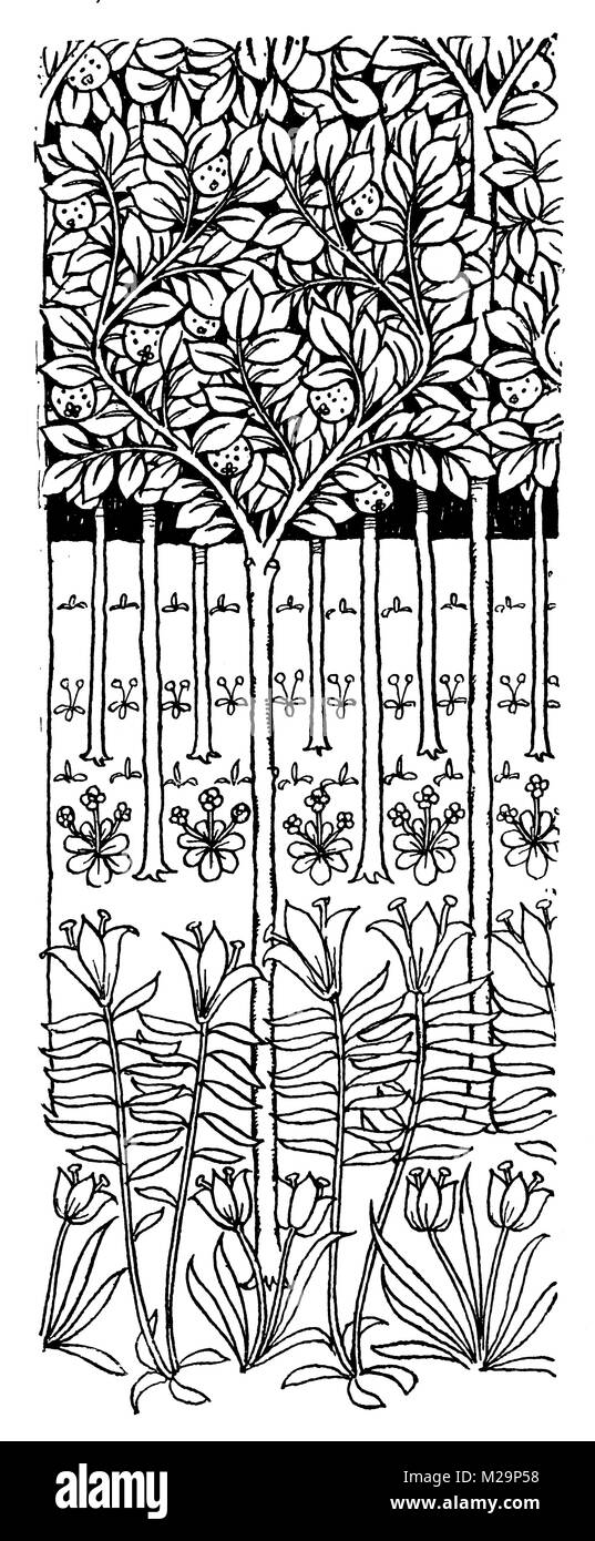 Apple Tree Wall Decoration, line illustration by Architect and artist Mackay Hugh Baillie Scott from 1895 The Studio an Illustrated Magazine of Fine a Stock Photo