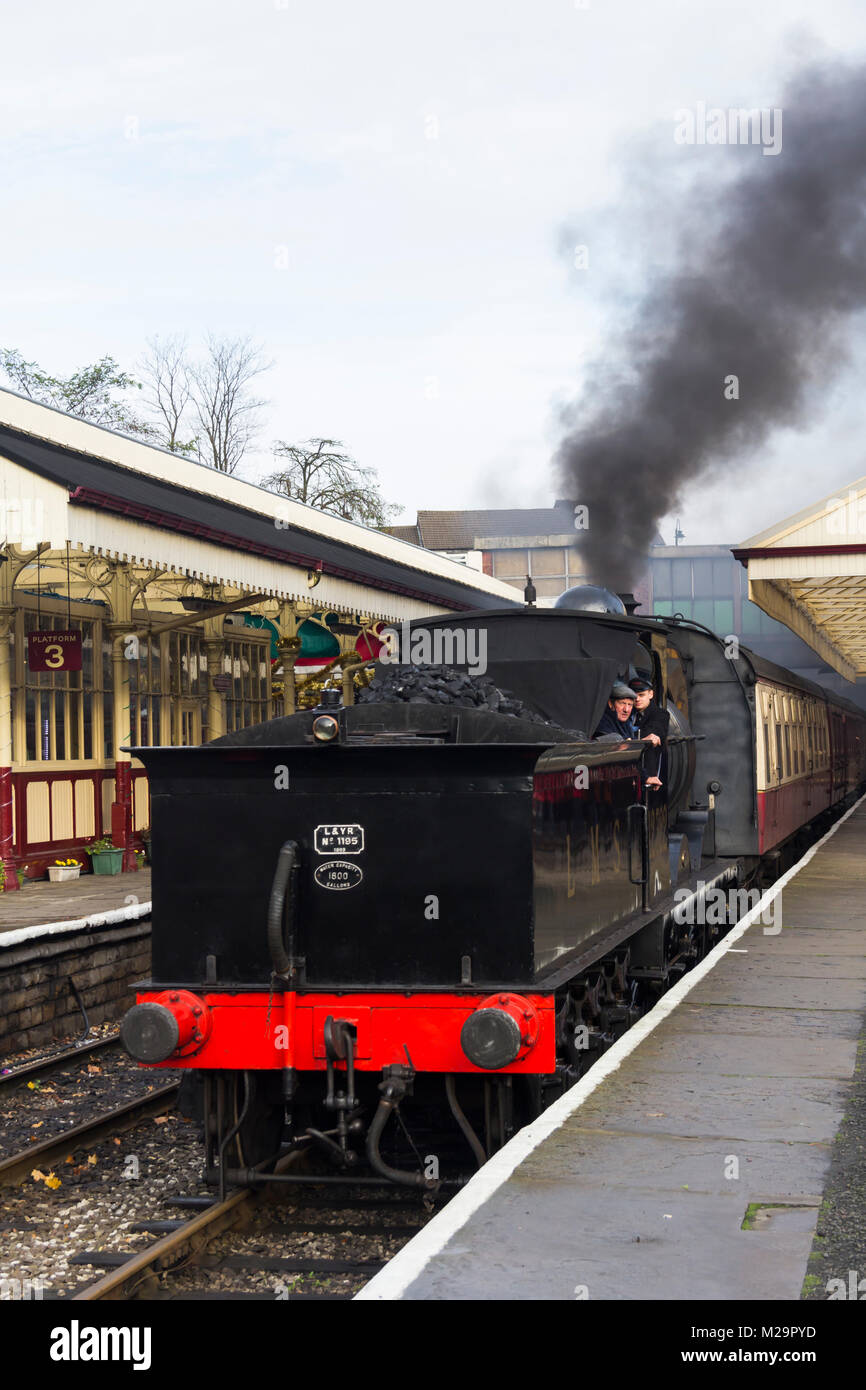 Former Lancashire and Yorkshire Railway Class 27 steam engine, built in 1896, now numbered  LMS 12322, at Bury station on the East Lancashire Railway. Stock Photo