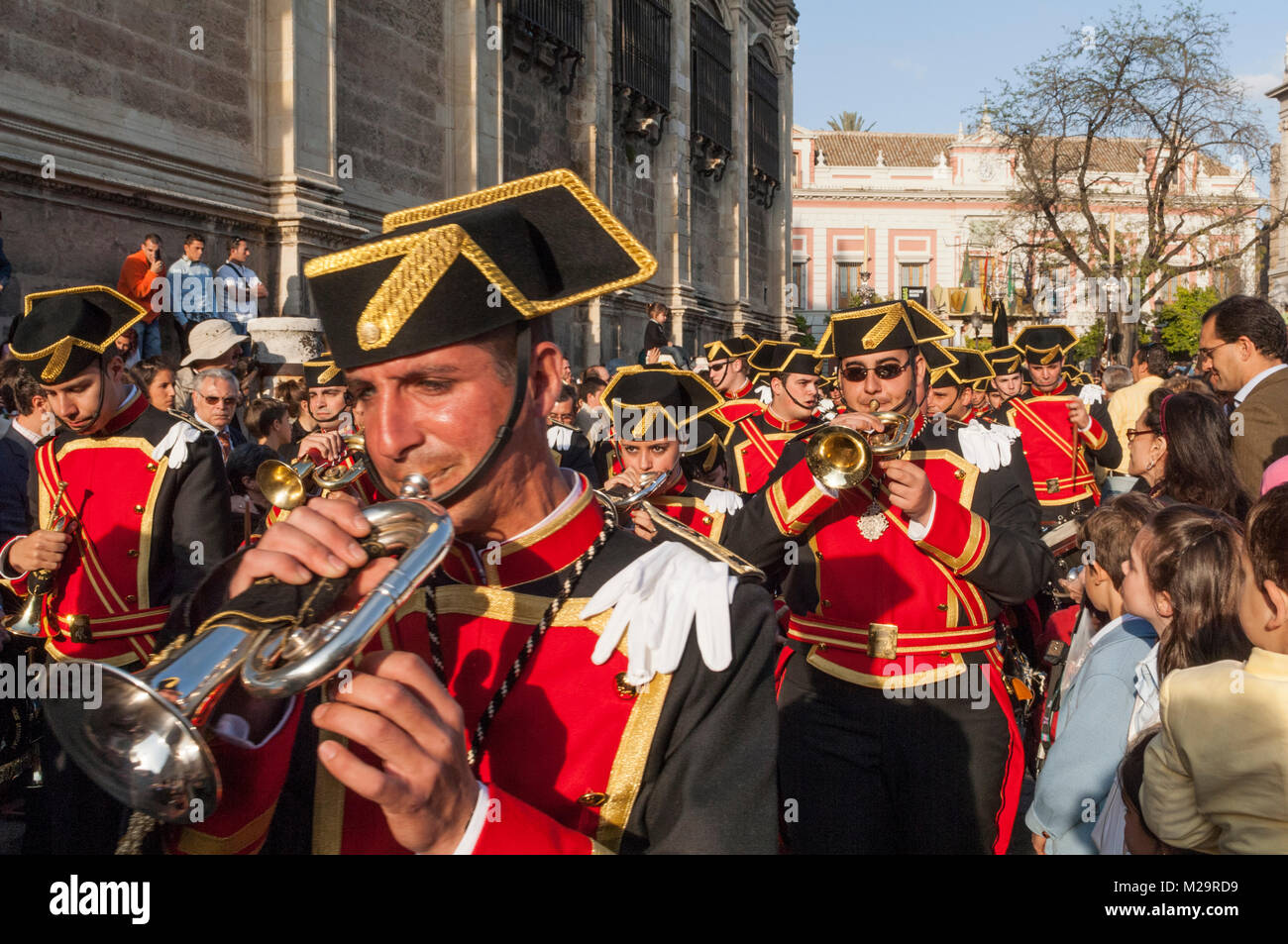 Music band performing a processional march during a procession of Holy
