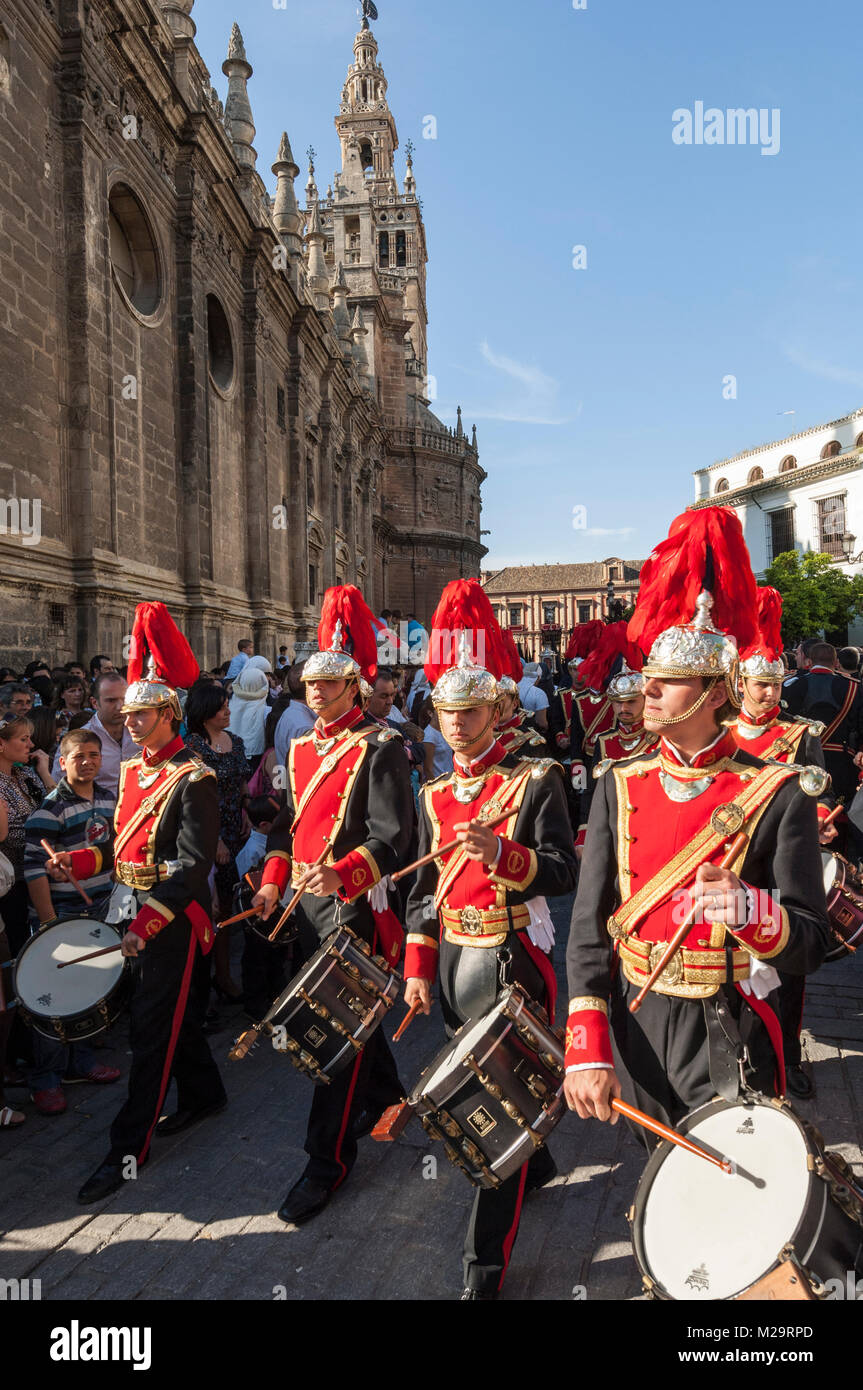 Music band performing a processional march during a procession of Holy