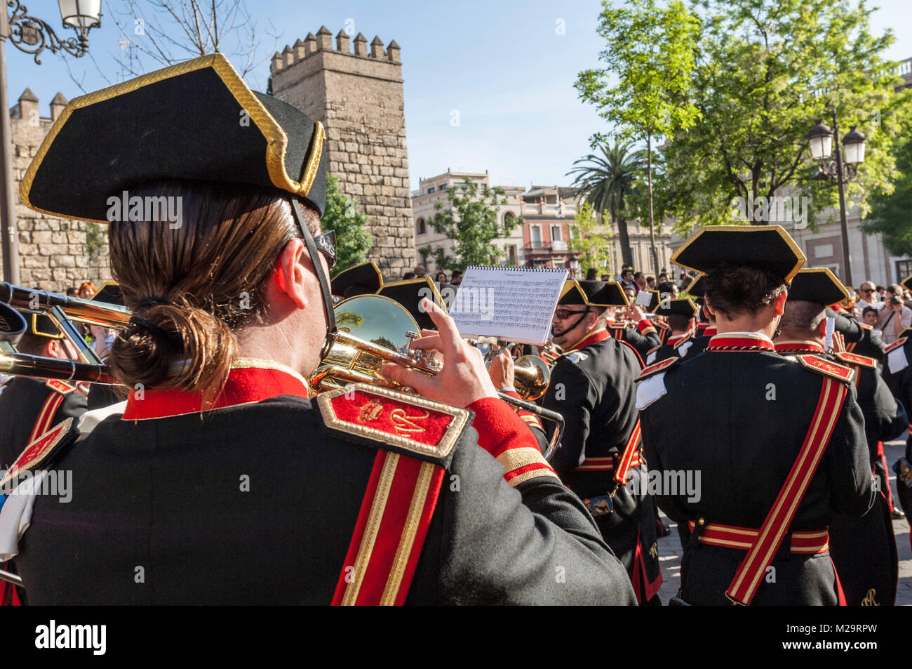 Music band performing a processional march during a procession of Holy