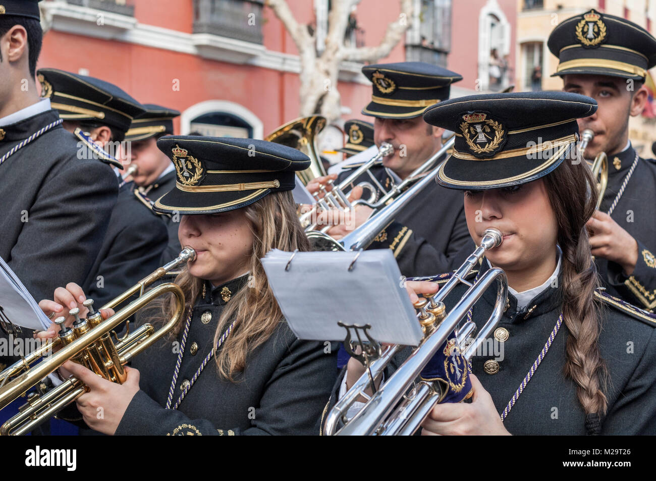 Music band performing a processional march during a procession of Holy