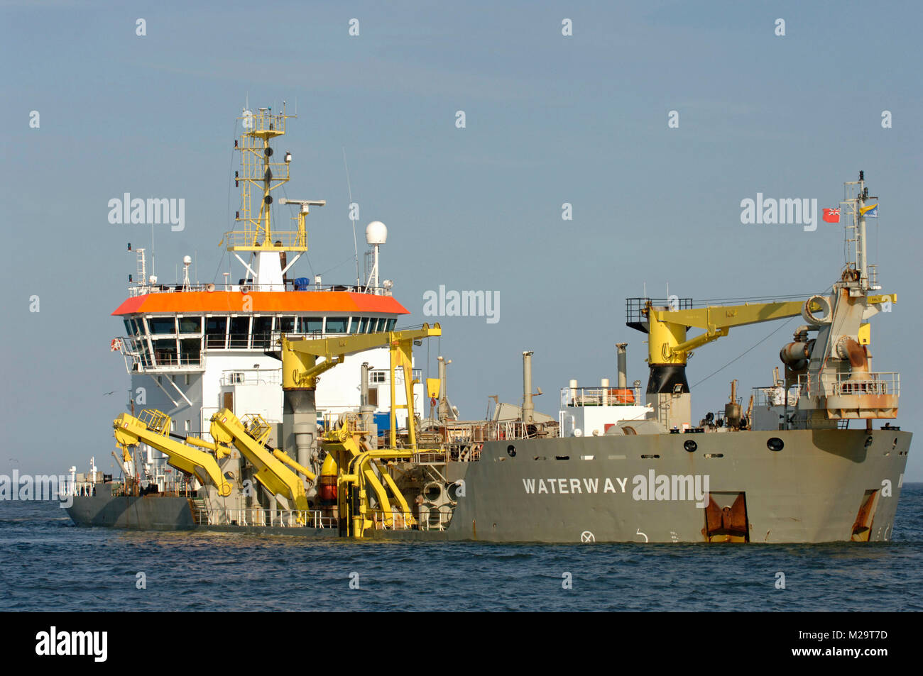 Waterway a Hopper Dredger pictured at the mouth of the South Esk river, Montrose, Angus, Scotland. Stock Photo