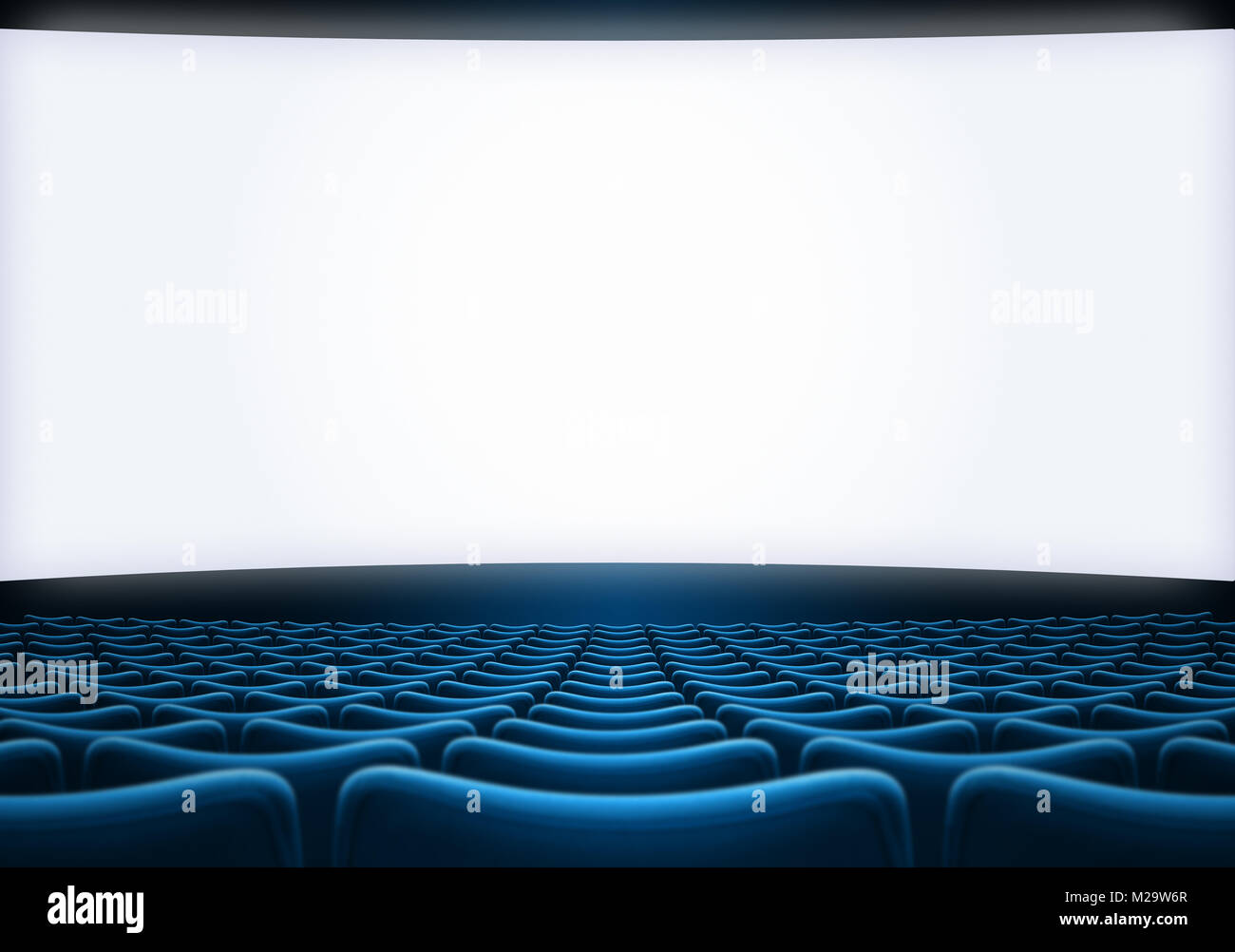 movie theater screen with blue seats Stock Photo