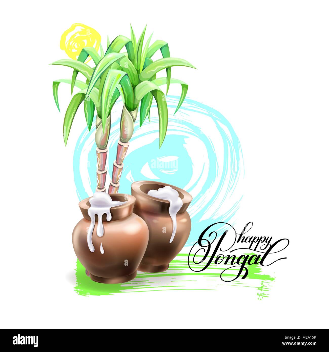 happy Pongal greeting card design to south Indian harvest festiv Stock Vector