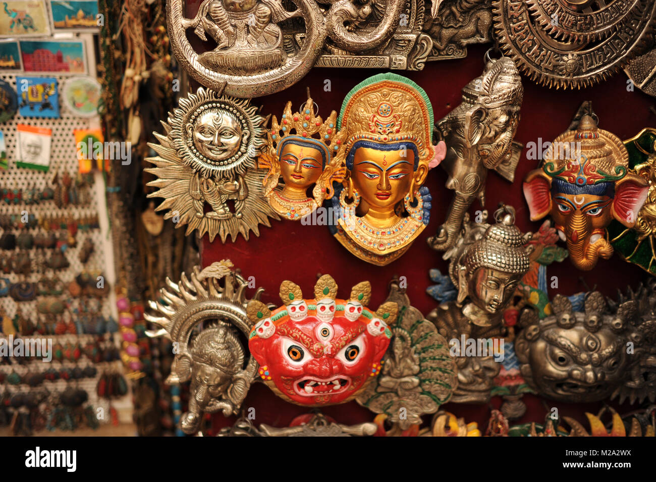 Hindu deities and souveniers for sale in Paharganj, India Stock Photo