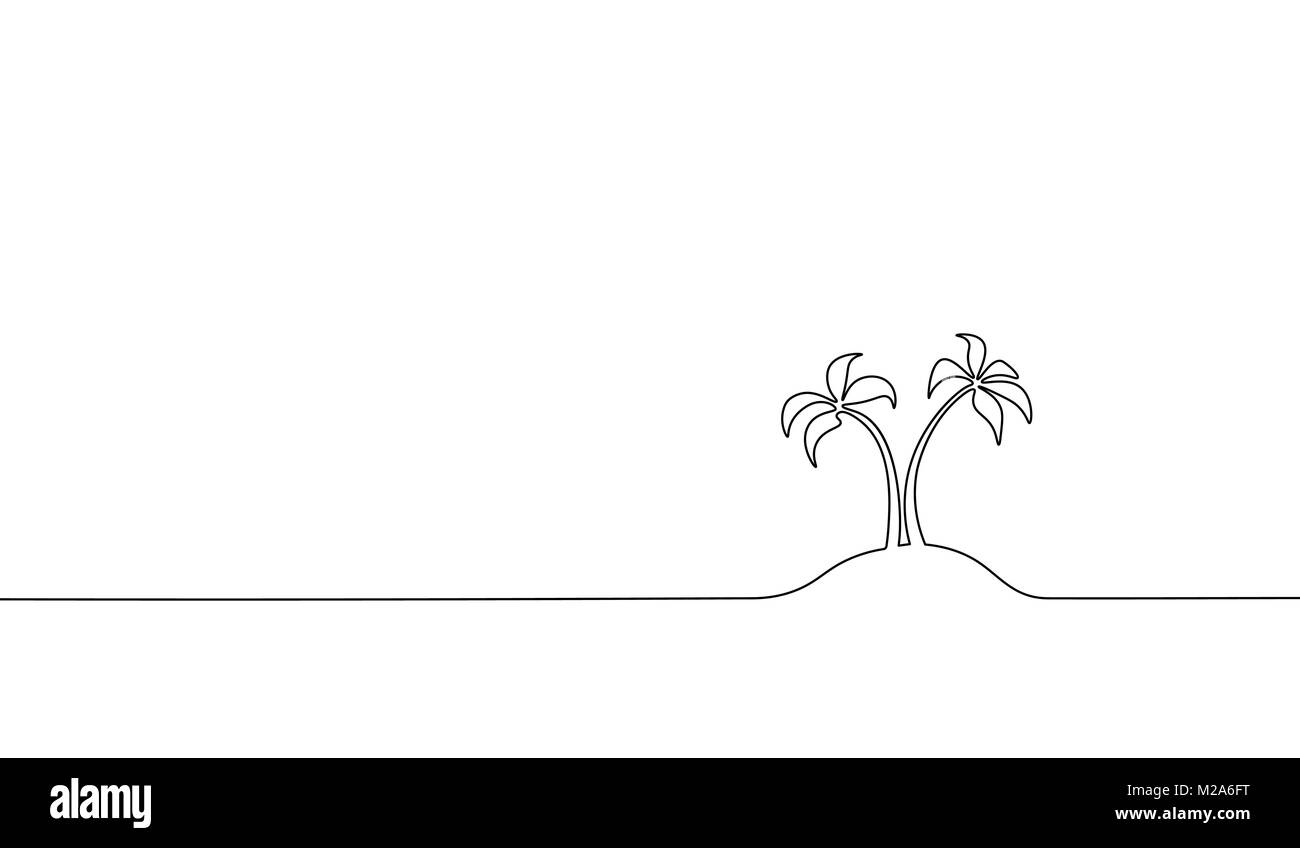 Single continuous line art coconut tree palm. Tropic paradise island landscape design one sketch outline drawing vector illustration Stock Vector