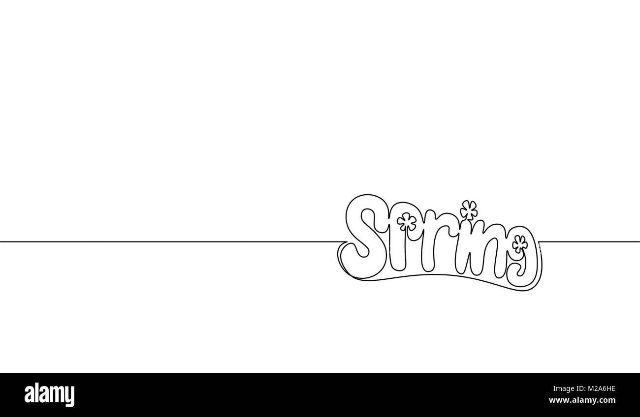 Single continuous line art spring flower lettering inscription concept design one sketch outline drawing vector illustration Stock Vector