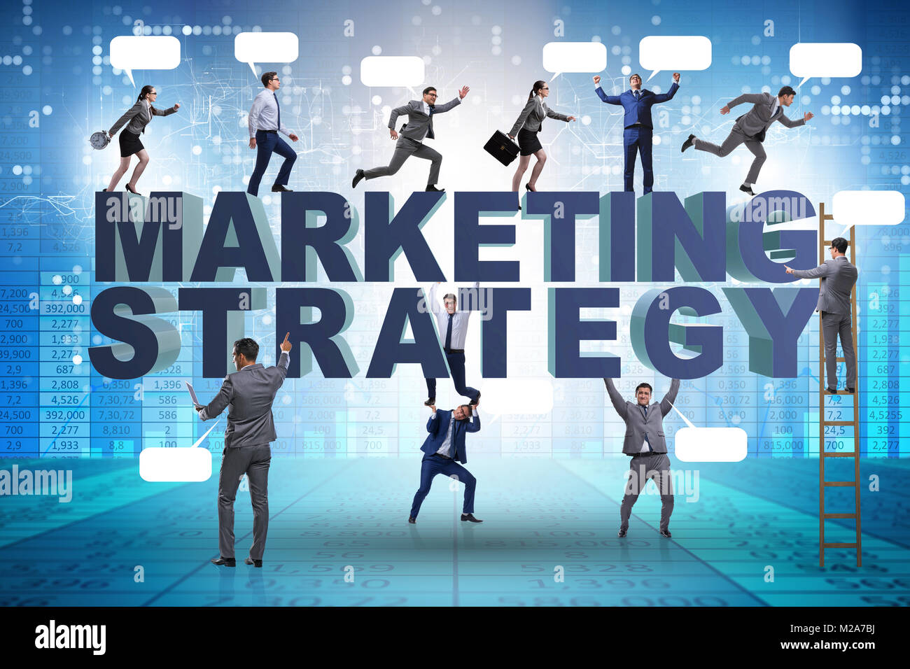 Marketing strategy concept with businessman and team Stock Photo