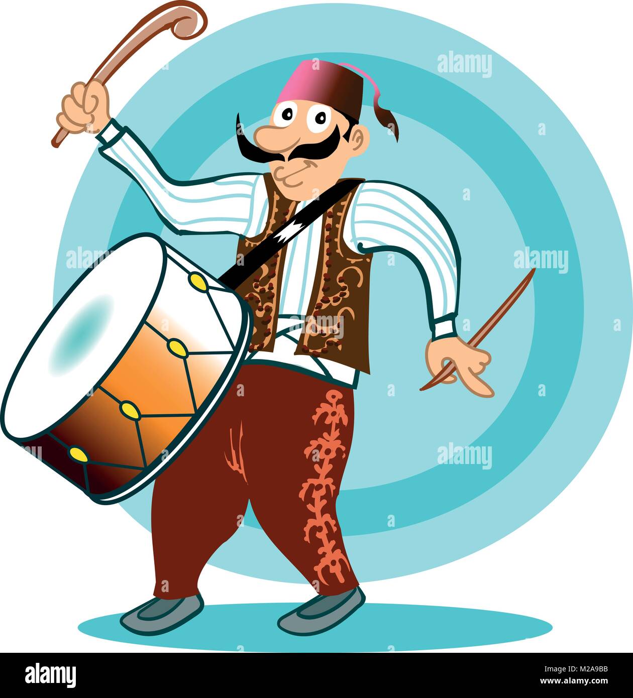 ramadan drummer with traditional clothes cartoon style illustration Stock Vector