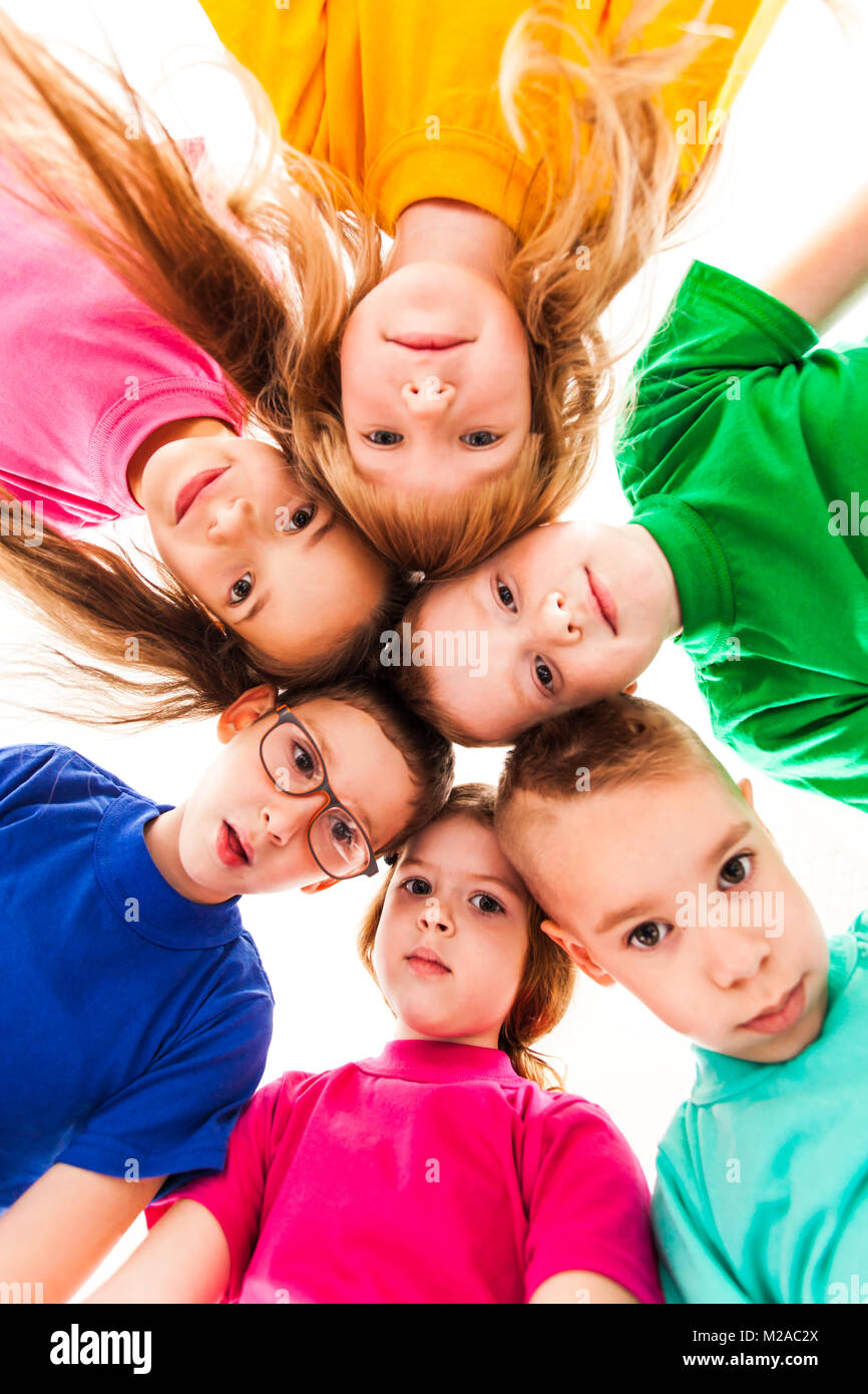 Kids faces in a round Stock Photo