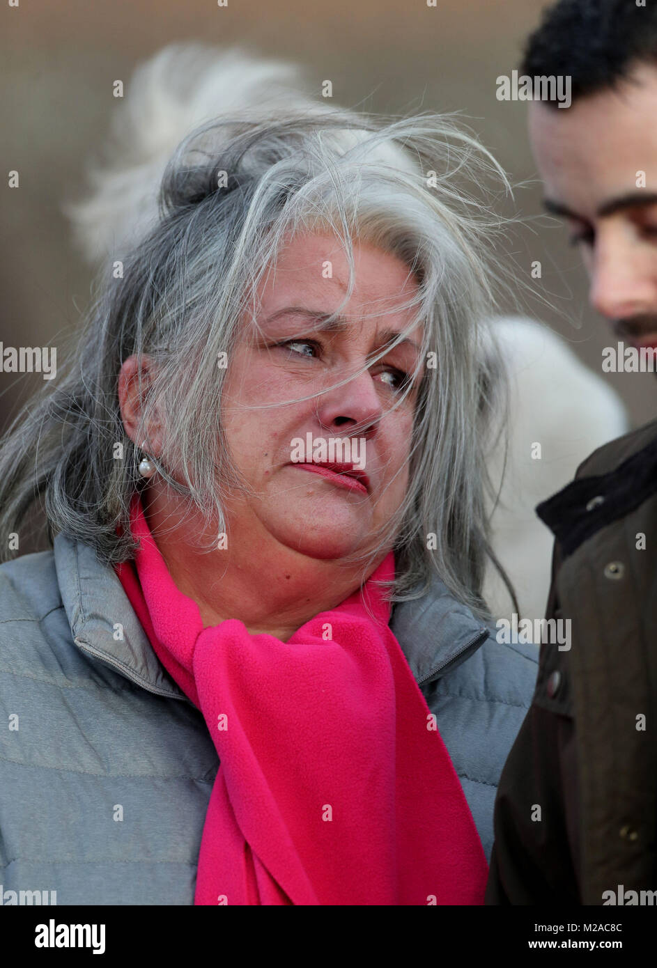 Joanne McLaren, mother of Molly McLaren, listens to a statement read out by Sergeant Ali Walton as she leaves Maidstone Crown Court in Kent following the conviction of Joshua Stimpson who murdered her daughter Molly last year. Stock Photo
