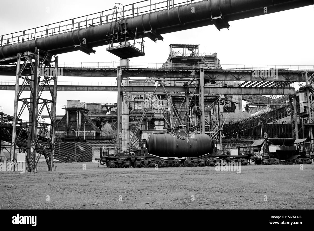 A view from the rusty, abandoned steel city in Vítkovice in Czech Republic The area is used as an industrial park now. Stock Photo