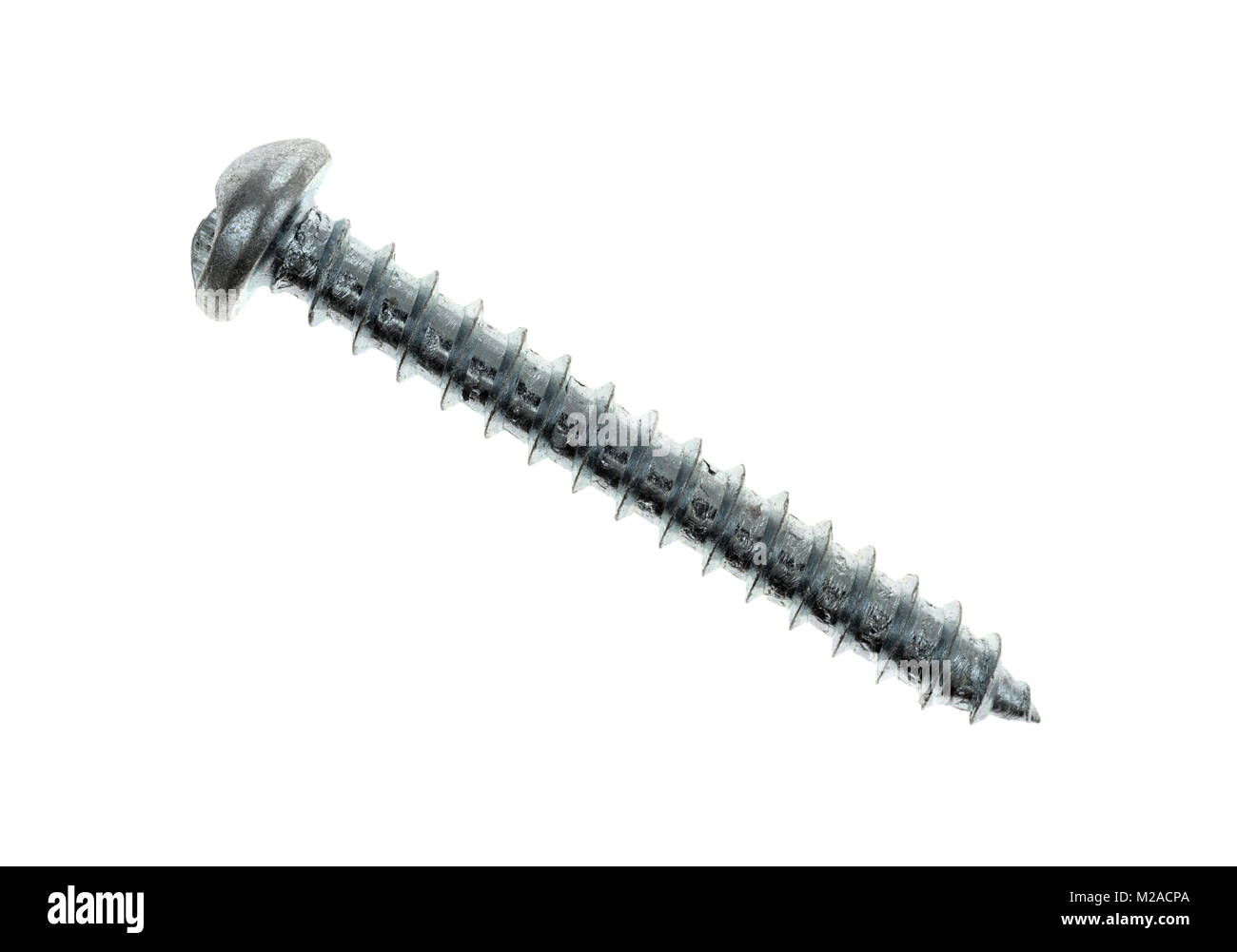 Top view of a single round head tamper proof sheet metal screw isolated
