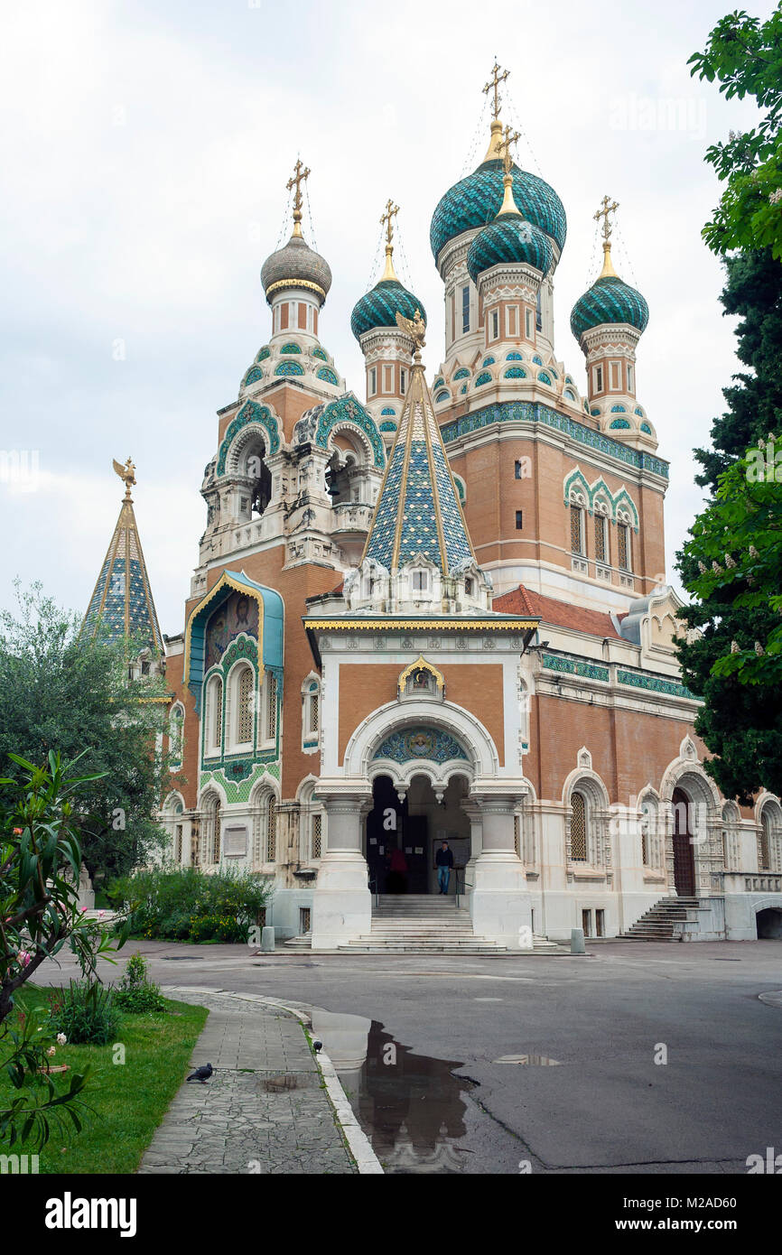 Nice, Cote d'Azur, France - May 11, 2010: Russian orthodox cathedrale Russe in Nice Stock Photo
