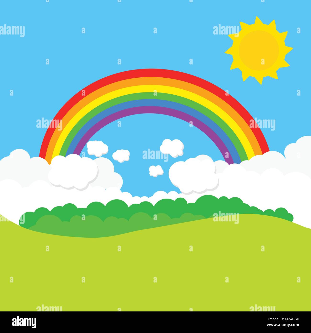 Landscape with rainbow and sun. Vector illustration Stock Vector Image ...