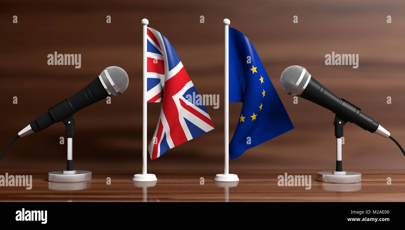 Relationship between European Union and England. Cable microphones on ...