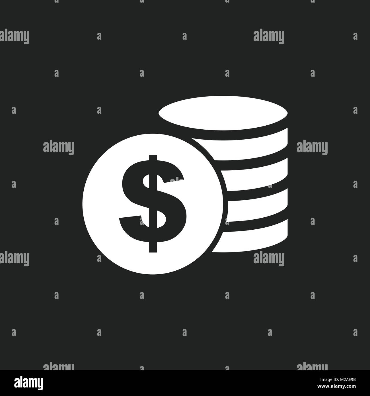 Money icon on black background. Coins vector illustration in flat style ...