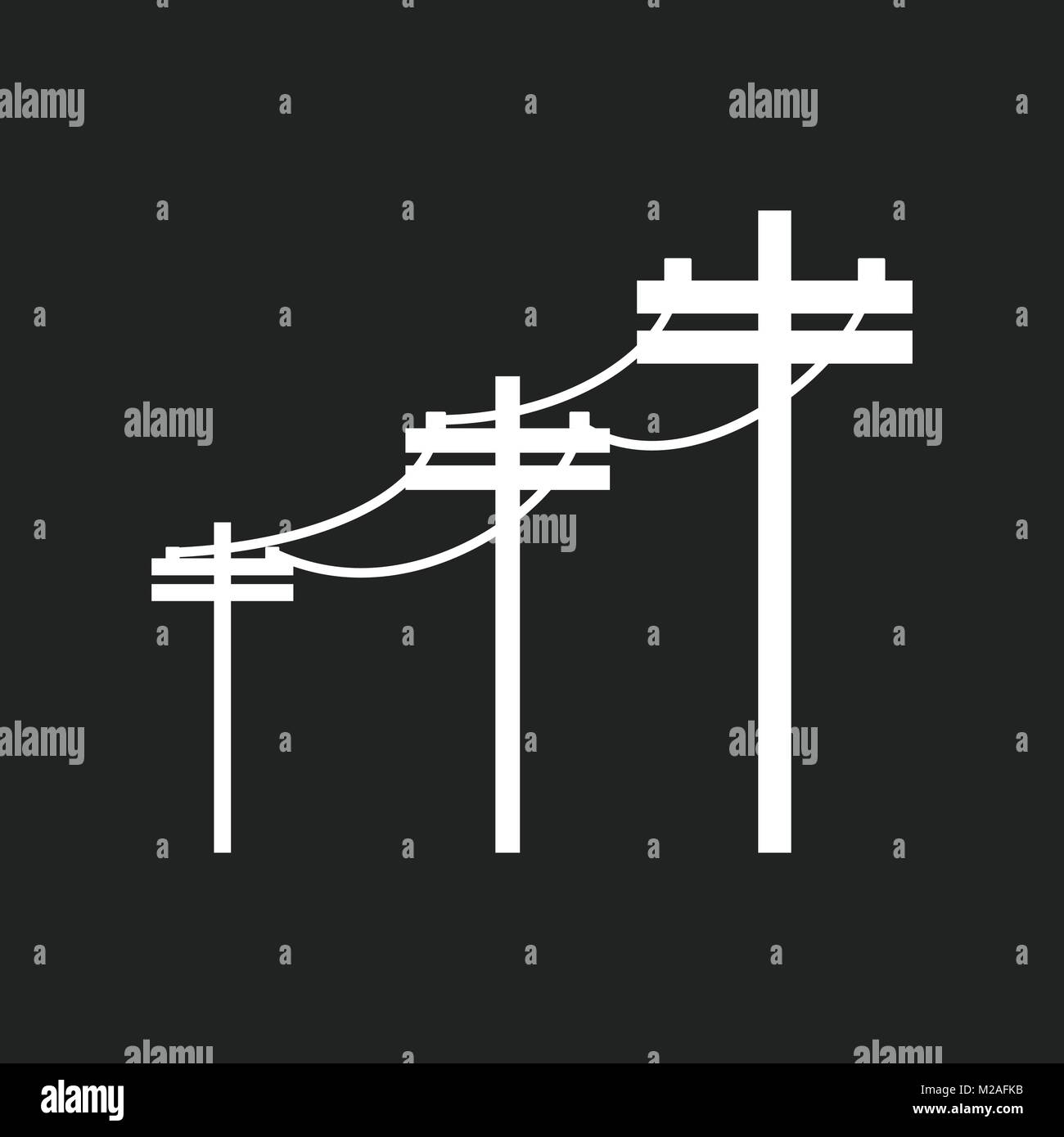 High voltage power lines. Electric pole vector icon on black background ...