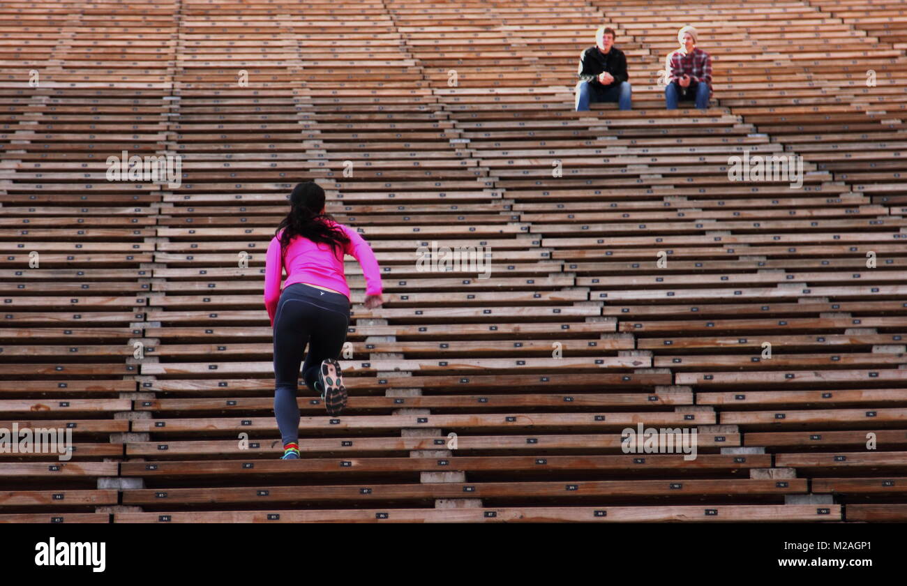 Denver, Colorado - January 1, 2014. Fitness in Red Rocks Amphitheater. Stock Photo
