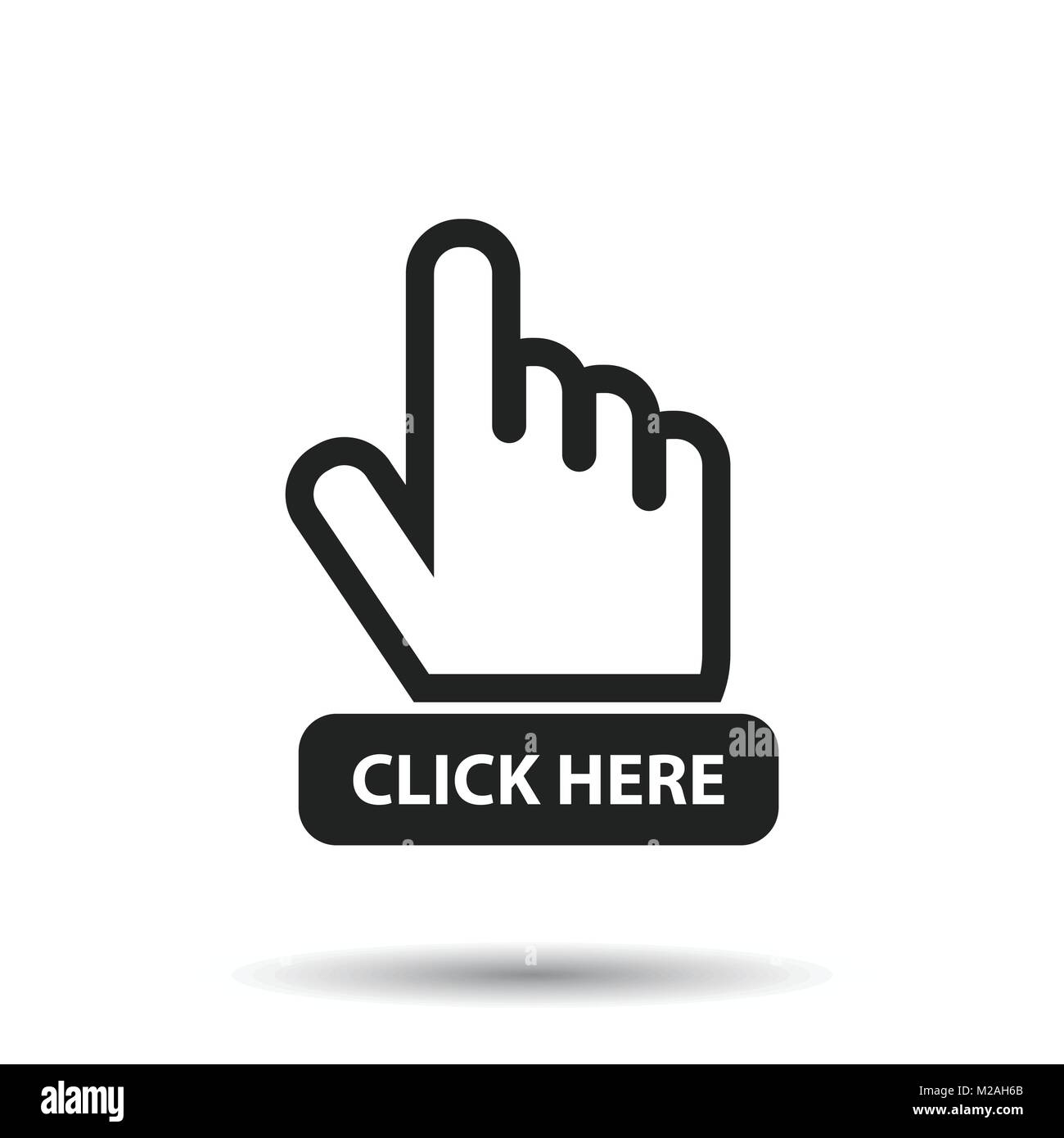 Click Here Icon. Hand Cursor Signs. Black Button Flat Vector 