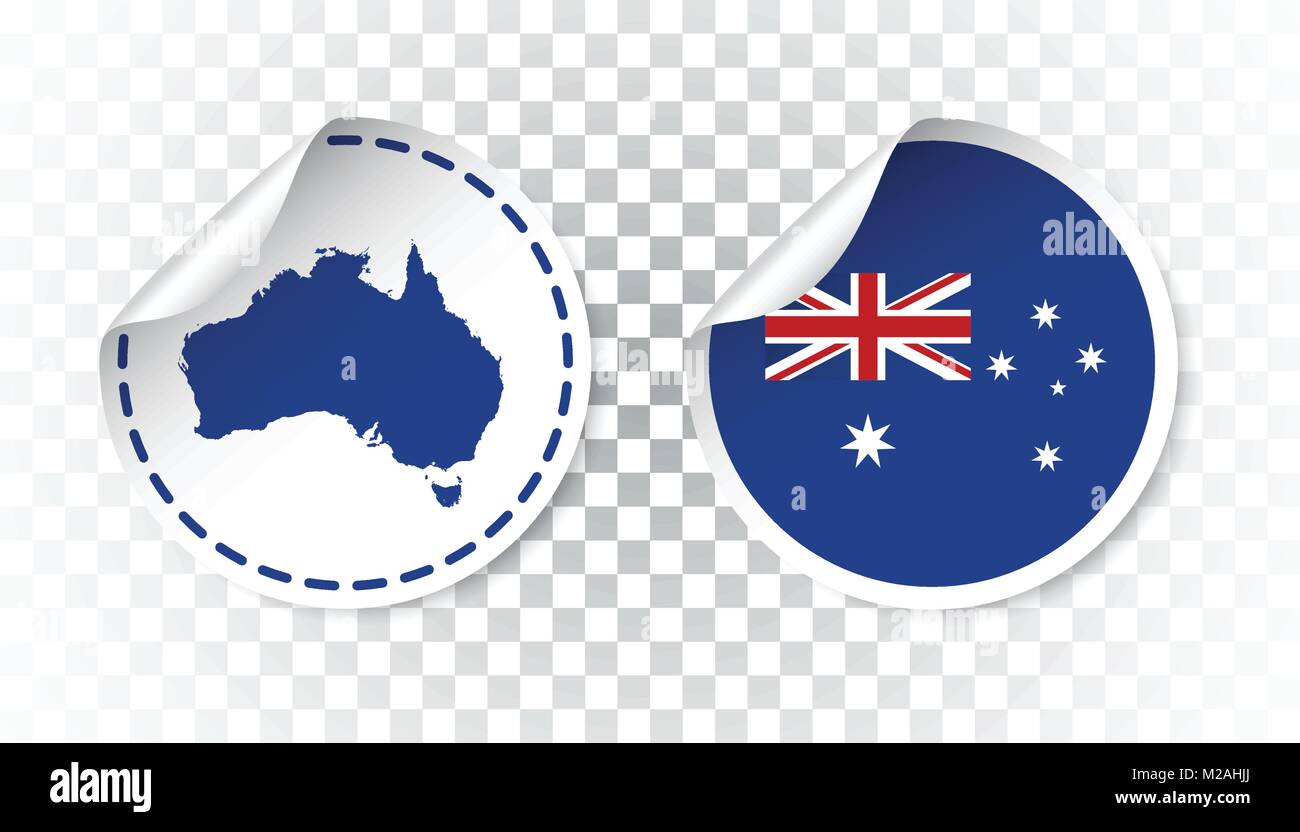Australia sticker with flag and map. Label, round tag with country ...