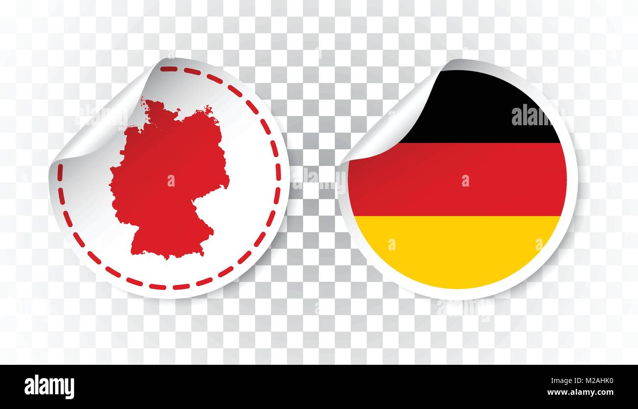 Germany sticker with flag and map. Label, round tag with country. Vector illustration on isolated background. Stock Vector