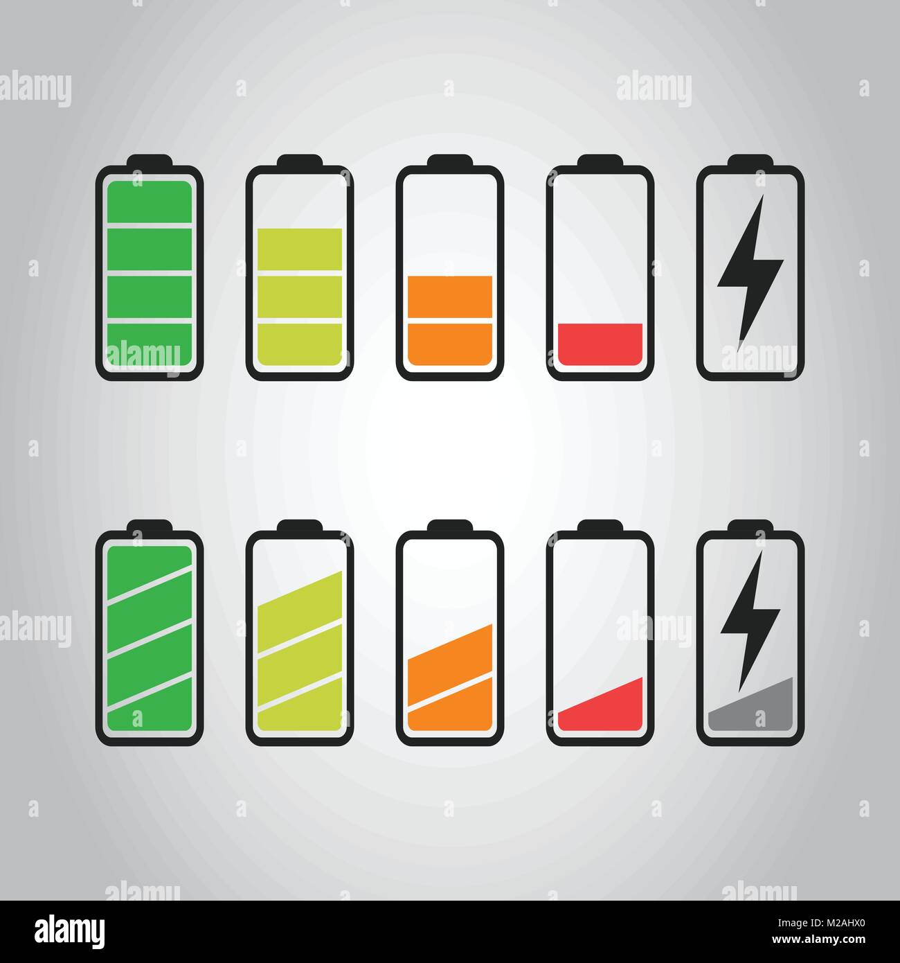 Battery icon vector set isolated on gray background. Symbols of battery ...