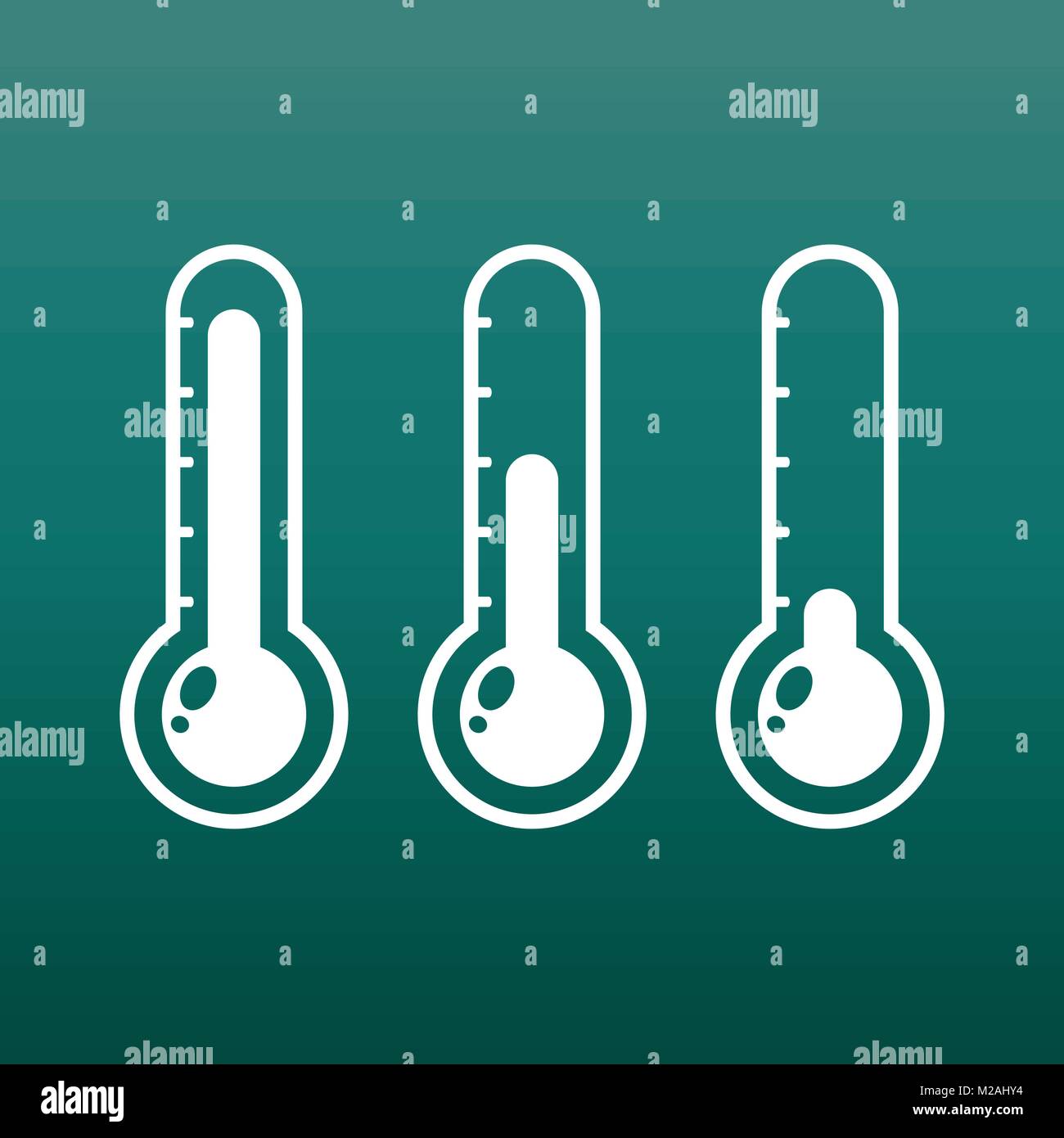 Thermometers Icon With Different Levels Flat Vector Illustration On Green Background Stock