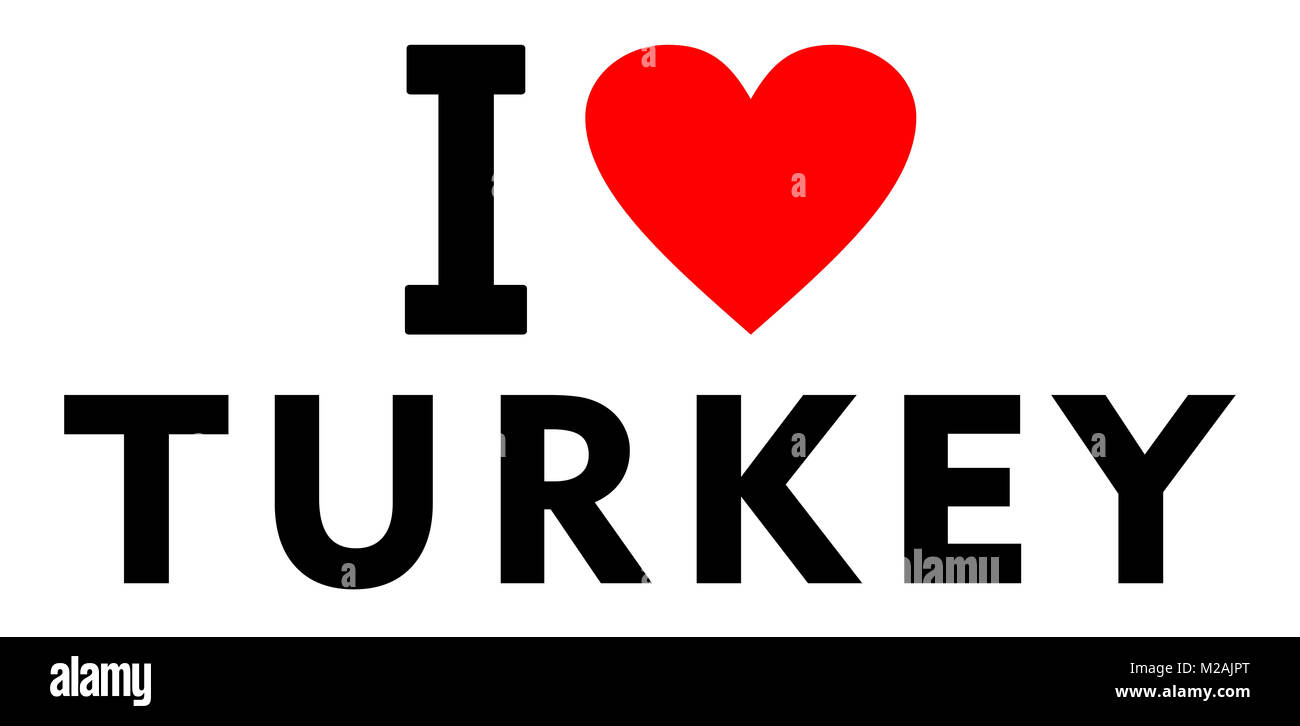I love Turkey country text red heart message Stock Photo