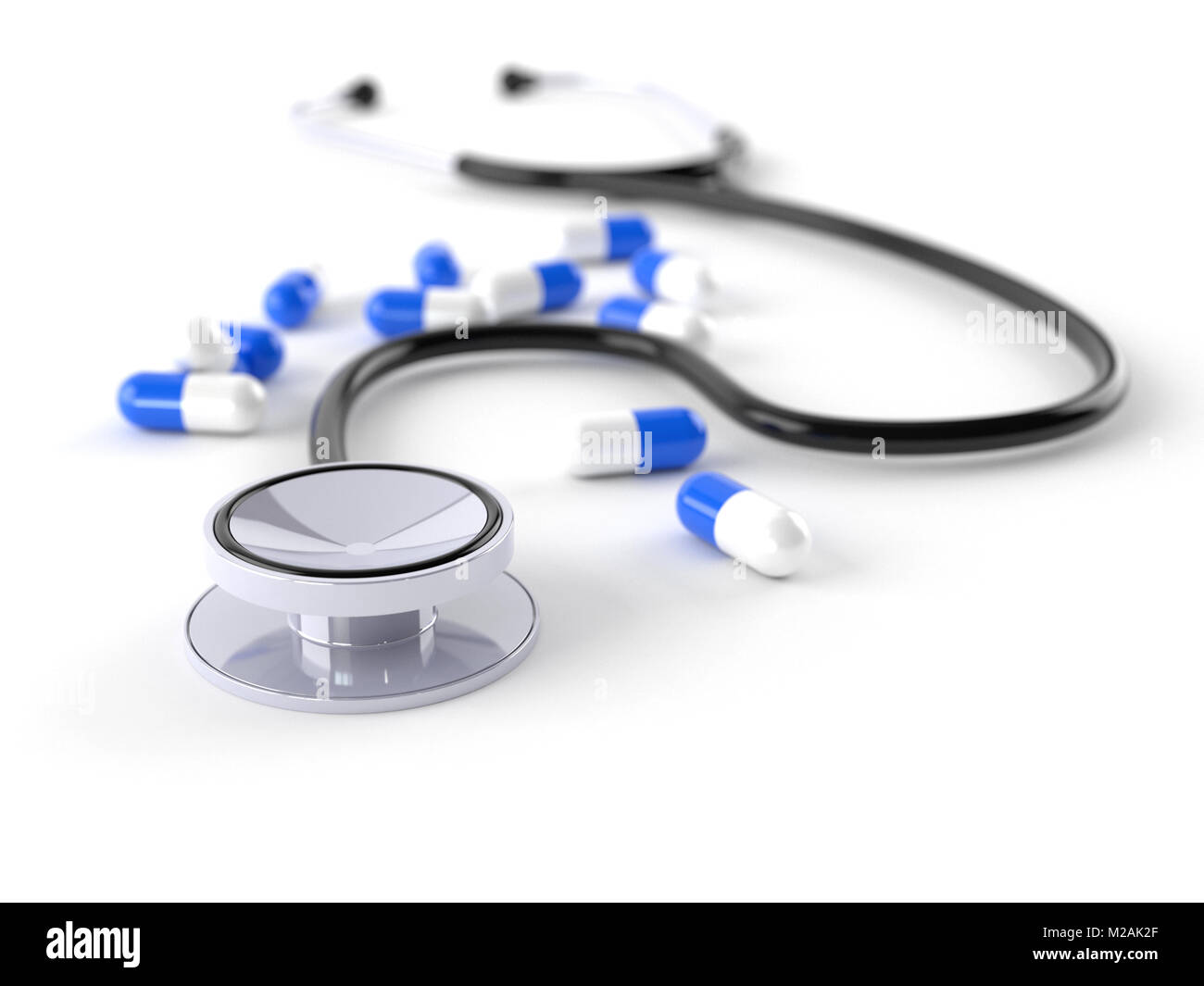 Stethoscope with pills isolated on white background Stock Photo - Alamy