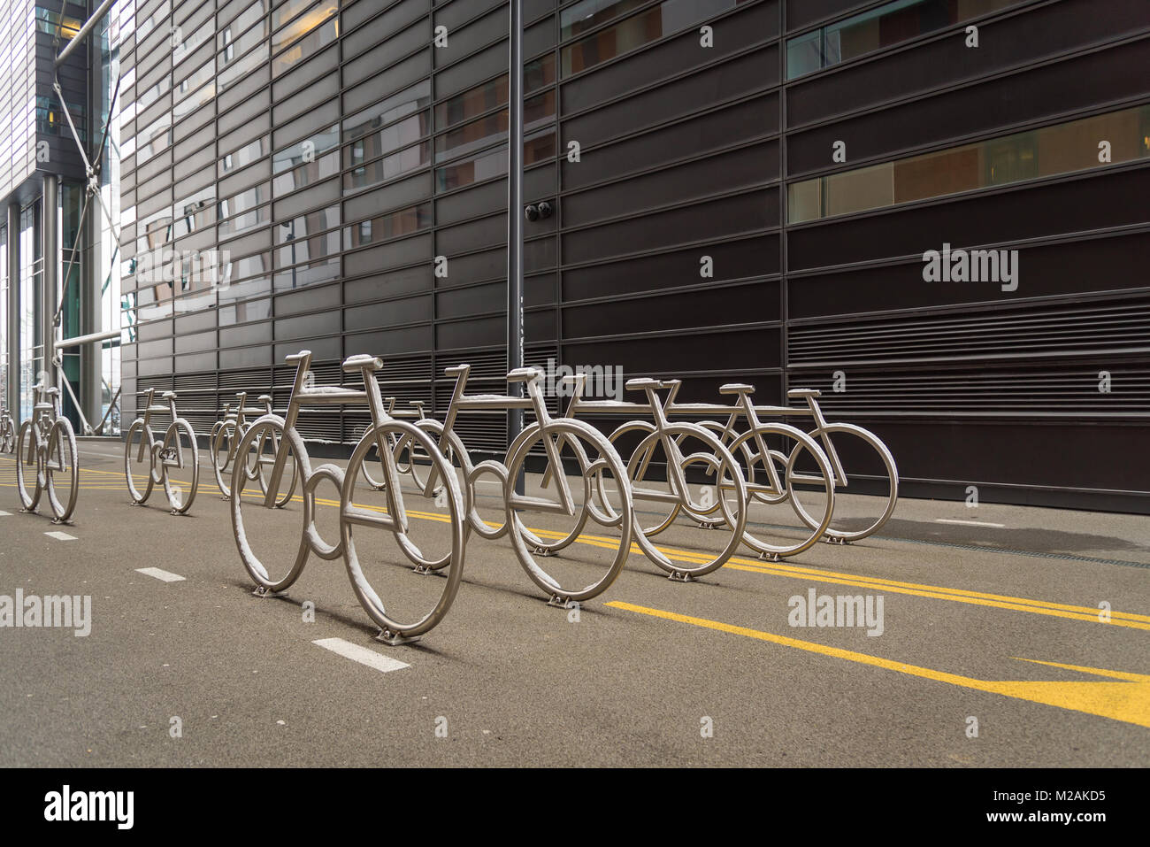 Bicycle racks in the Barcode district, Oslo, Norway Stock Photo