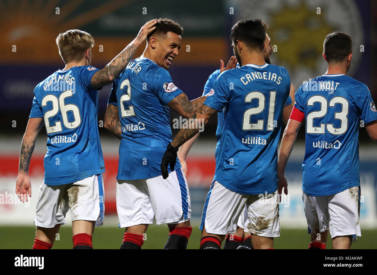 Rangers' James Tavernier (second left) celebrates scoring his side's ...