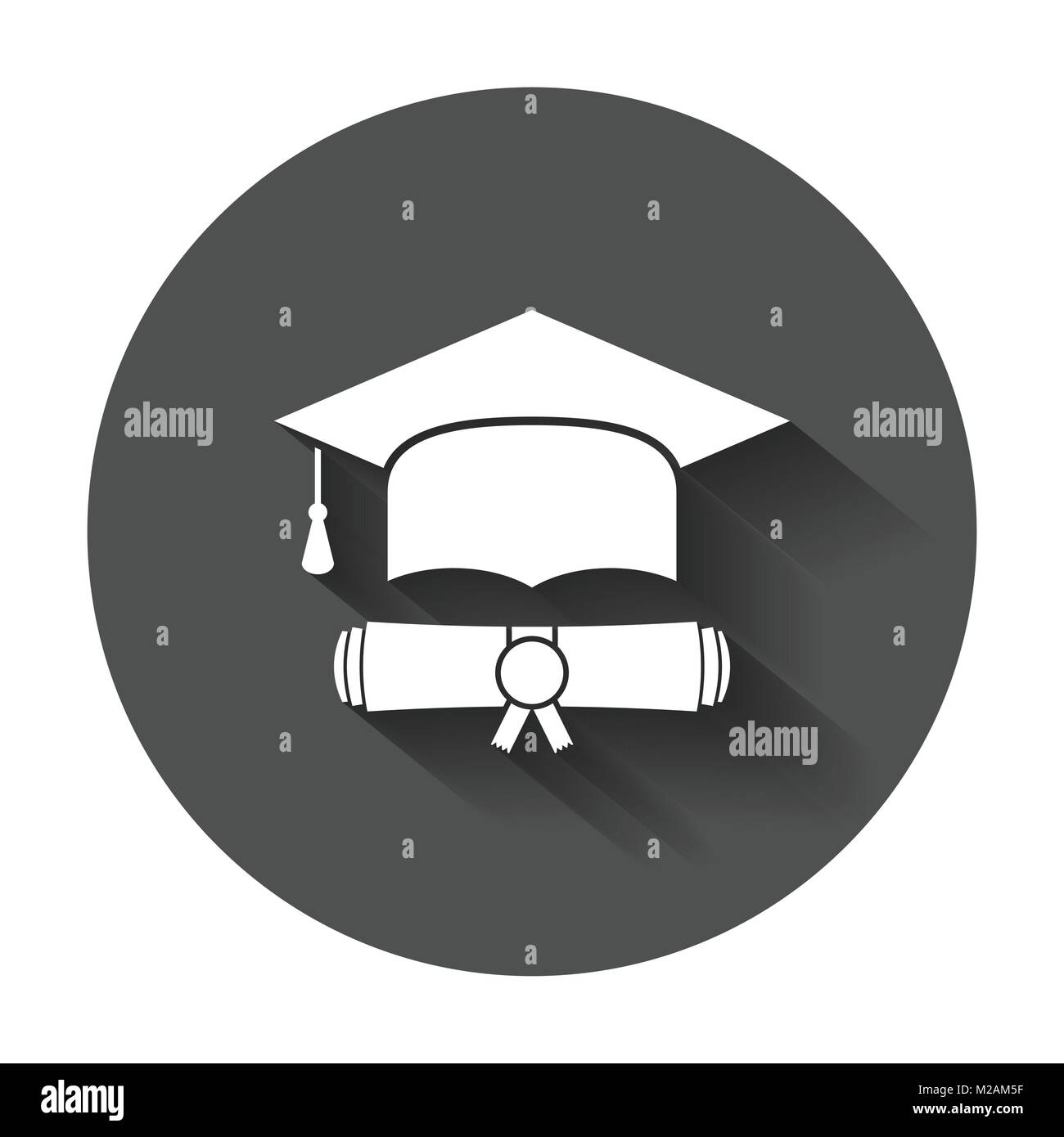 Graduation cap and diploma scroll icon vector illustration in flat ...