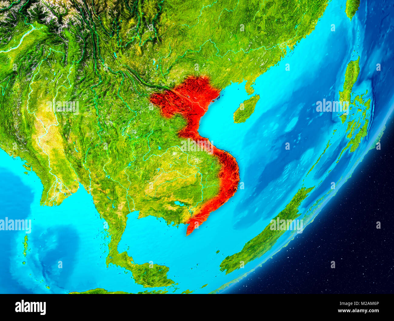 Map of Vietnam as seen from space on Earth. 3D illustration. Elements of this image