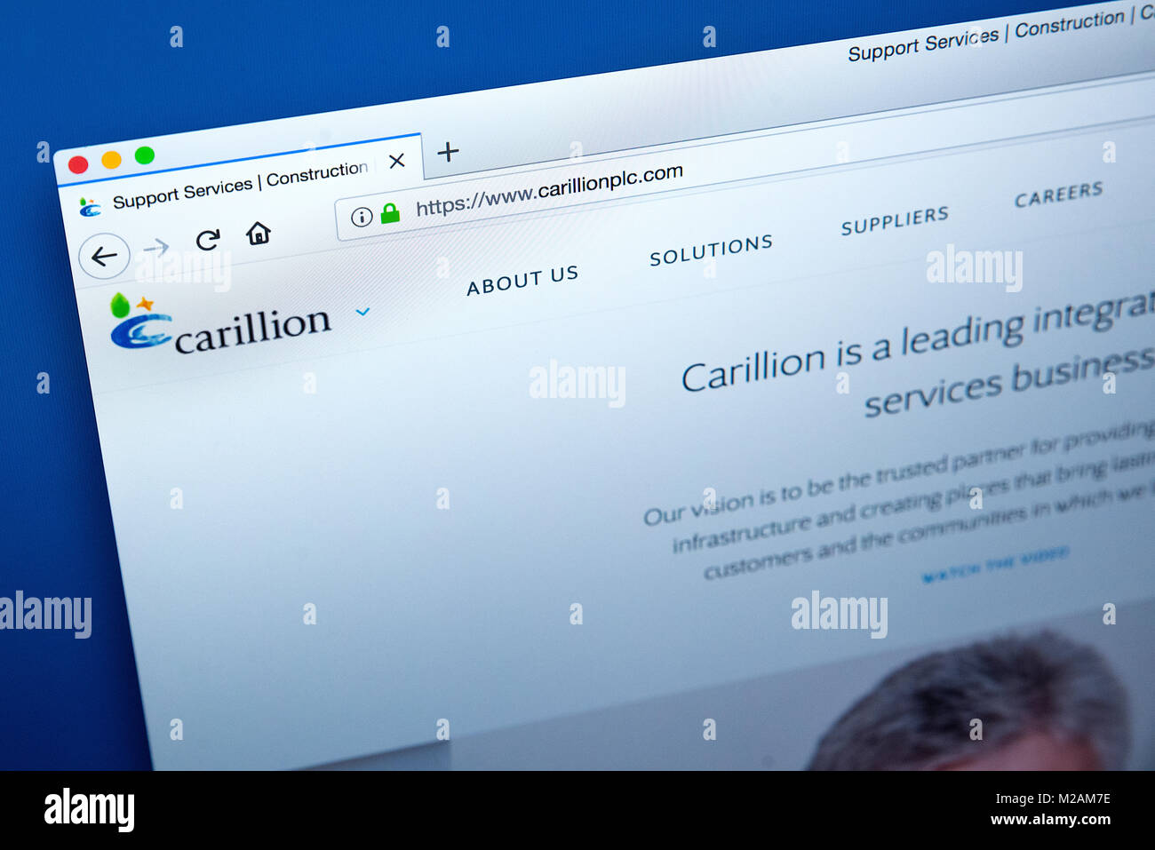 LONDON, UK - JANUARY 15TH 2018: The homepage of the official website for Carillion plc - the British multinational facilities management and construct Stock Photo