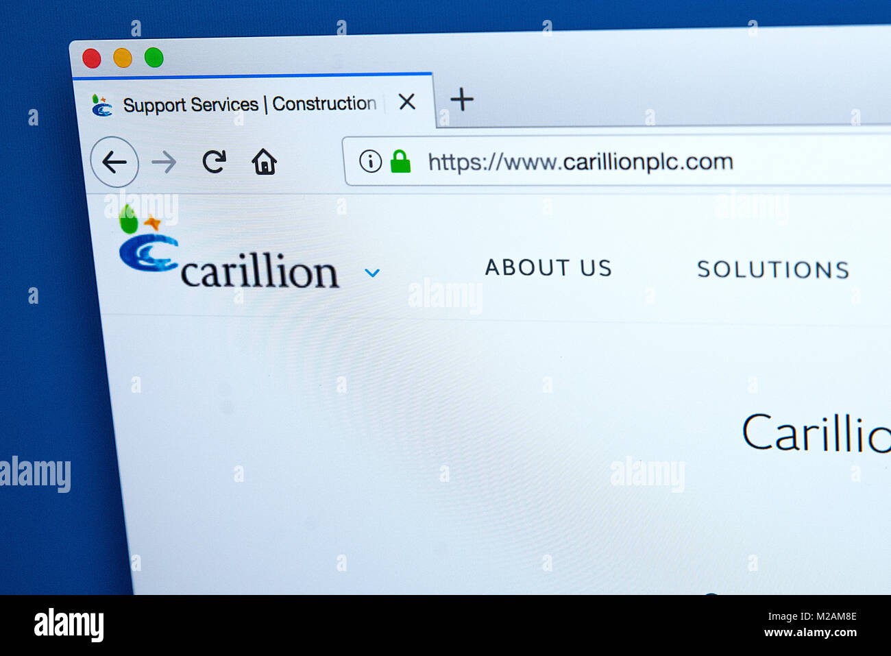 LONDON, UK - JANUARY 15TH 2018: The homepage of the official website for Carillion plc - the British multinational facilities management and construct Stock Photo