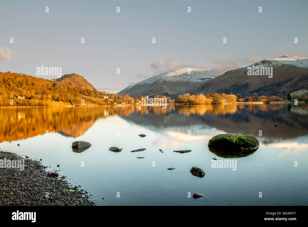 Lake District Fells reflected in the still waters of Thirlmere ...