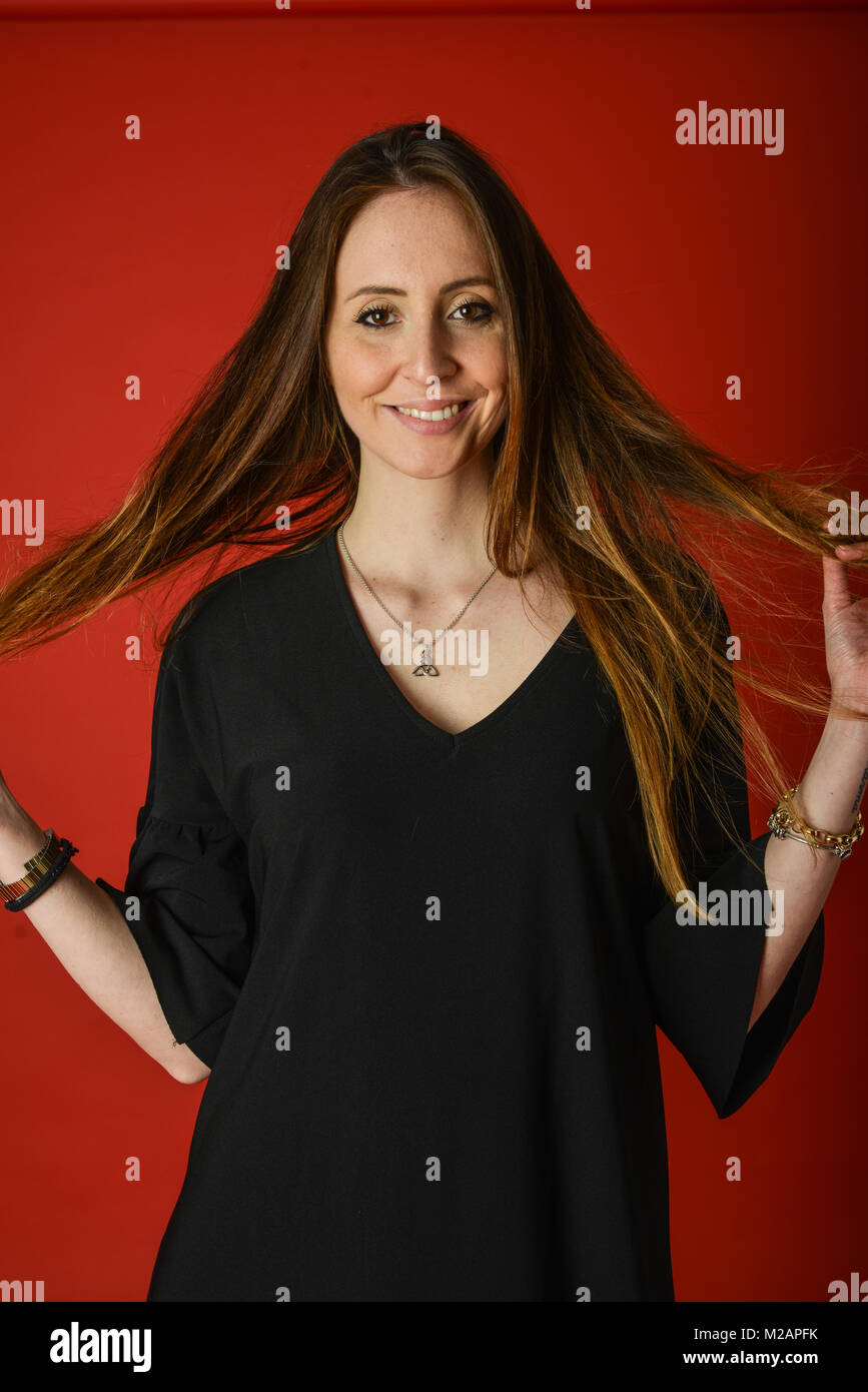 Brown haired italian model in studio Stock Photo