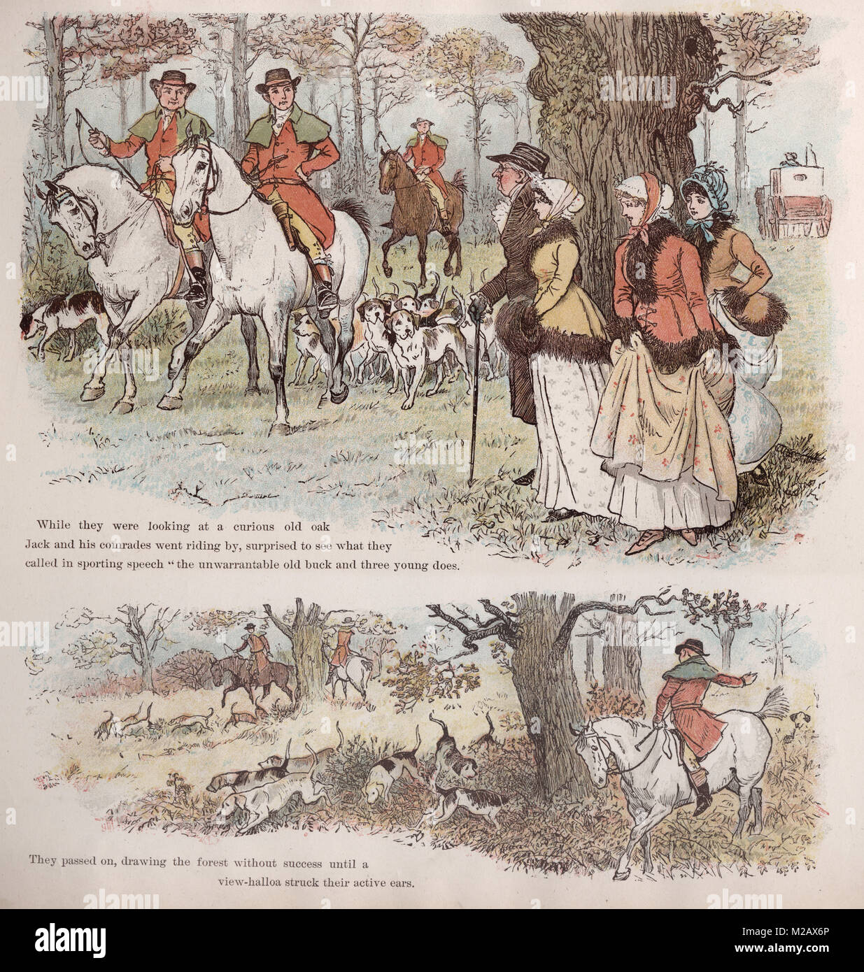 Scene from the The Legend of the Laughing Oak, Randolph Caldecott. Jack and his comrades went riding by Stock Photo