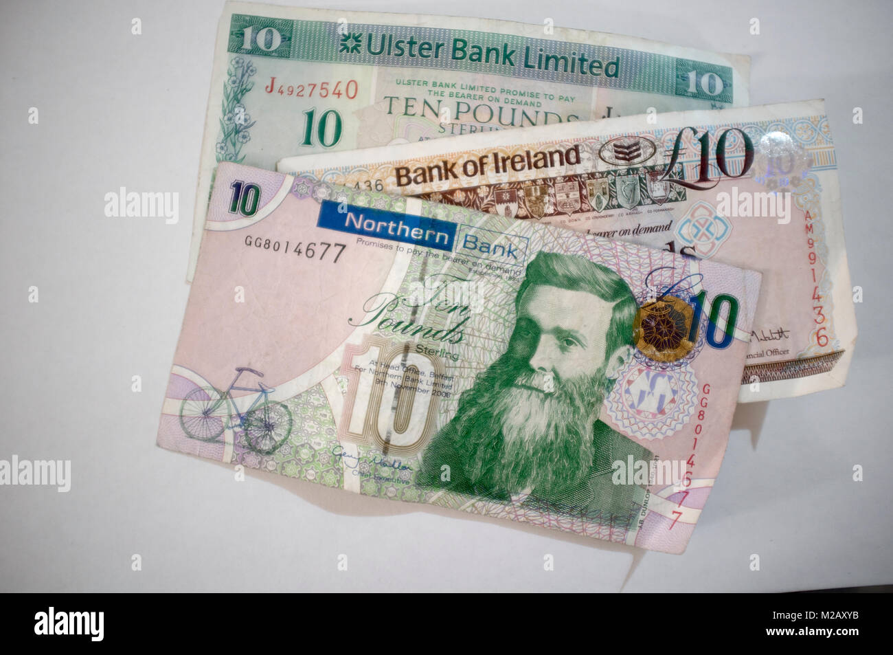 A variety of Northern Irish £10 banknotes Stock Photo