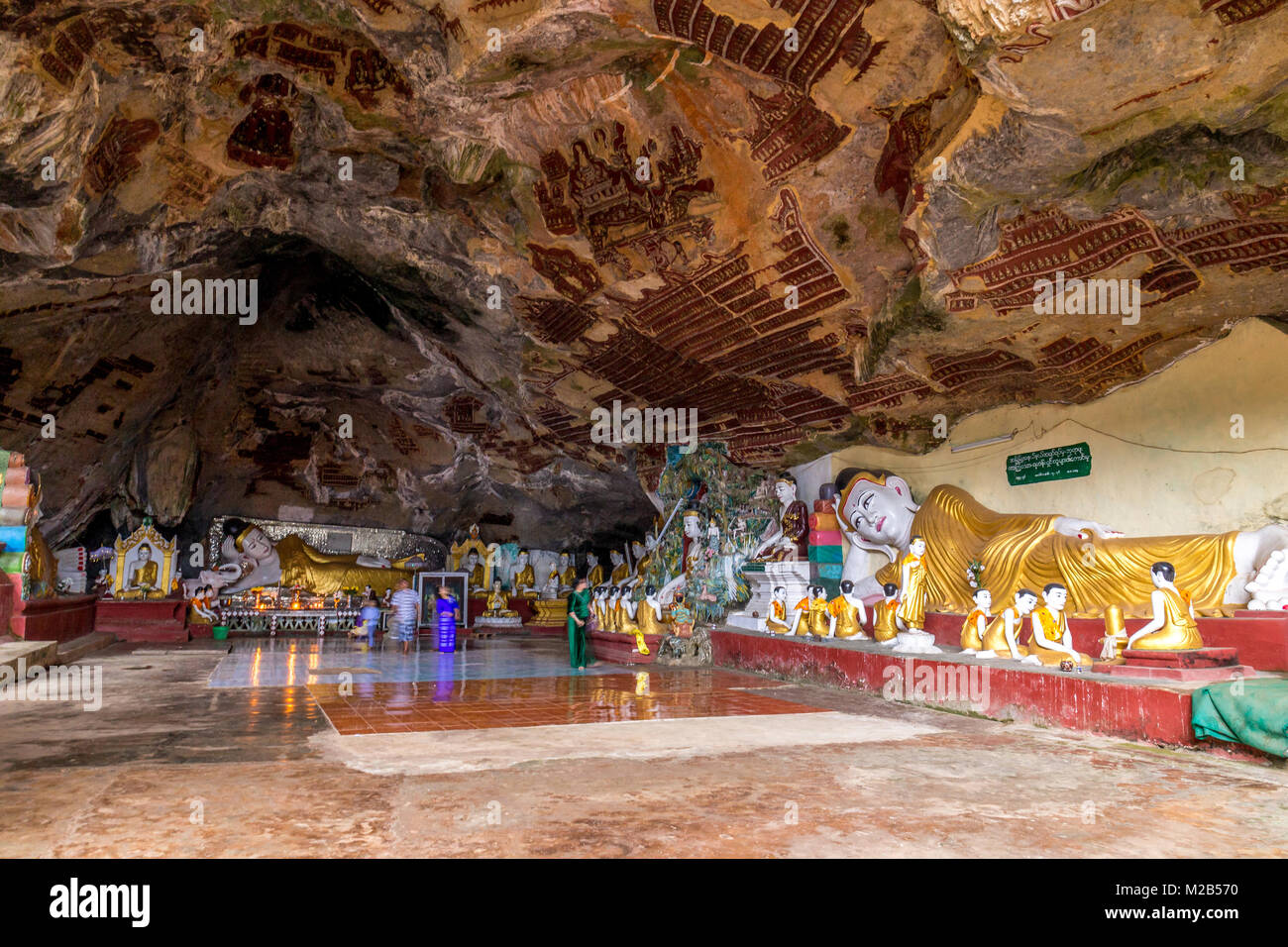 Buddha Statues at the famous Kaw Goon cave Stock Photo